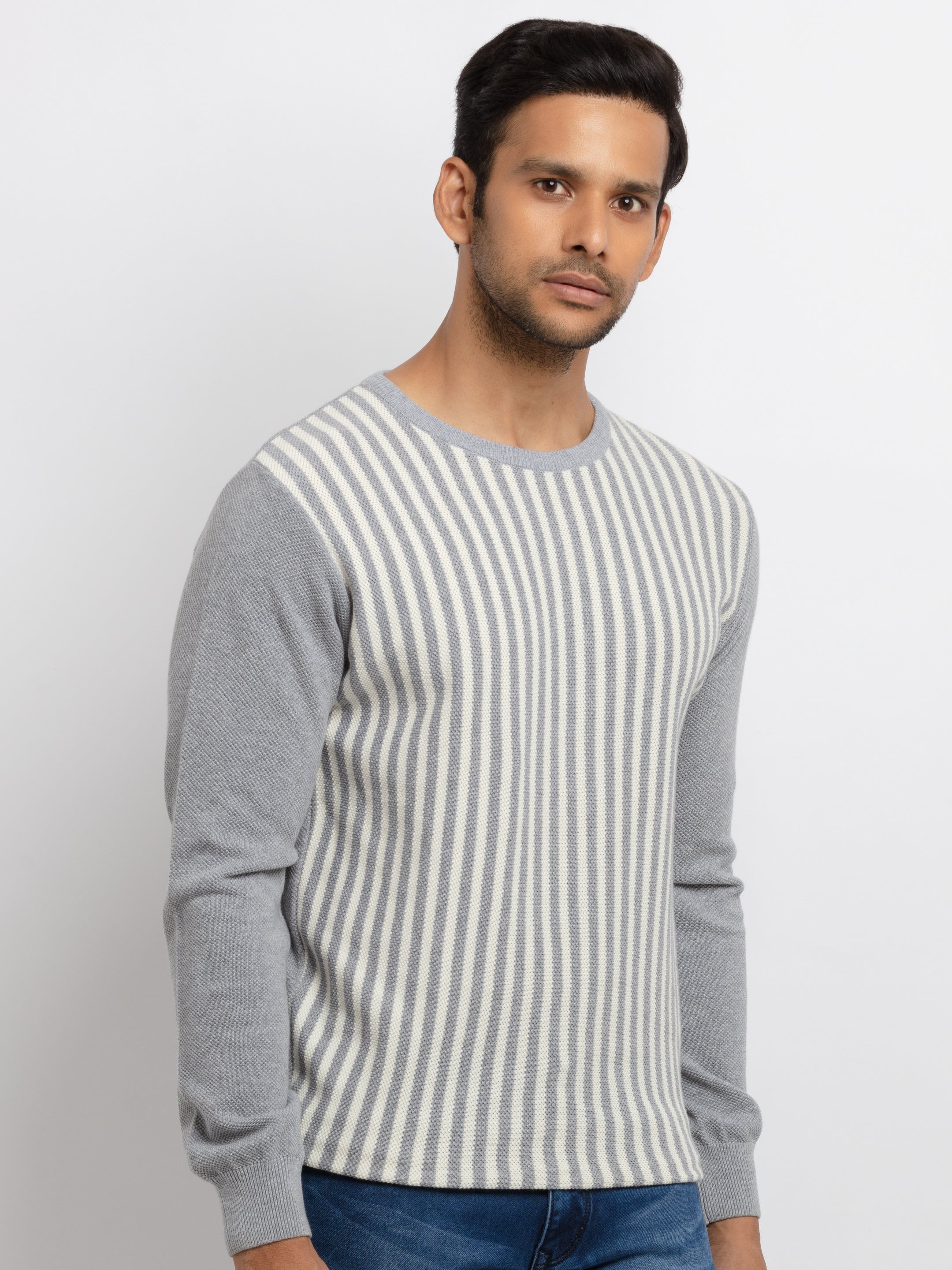 Mens Striped Round Neck Sweater Secondary image