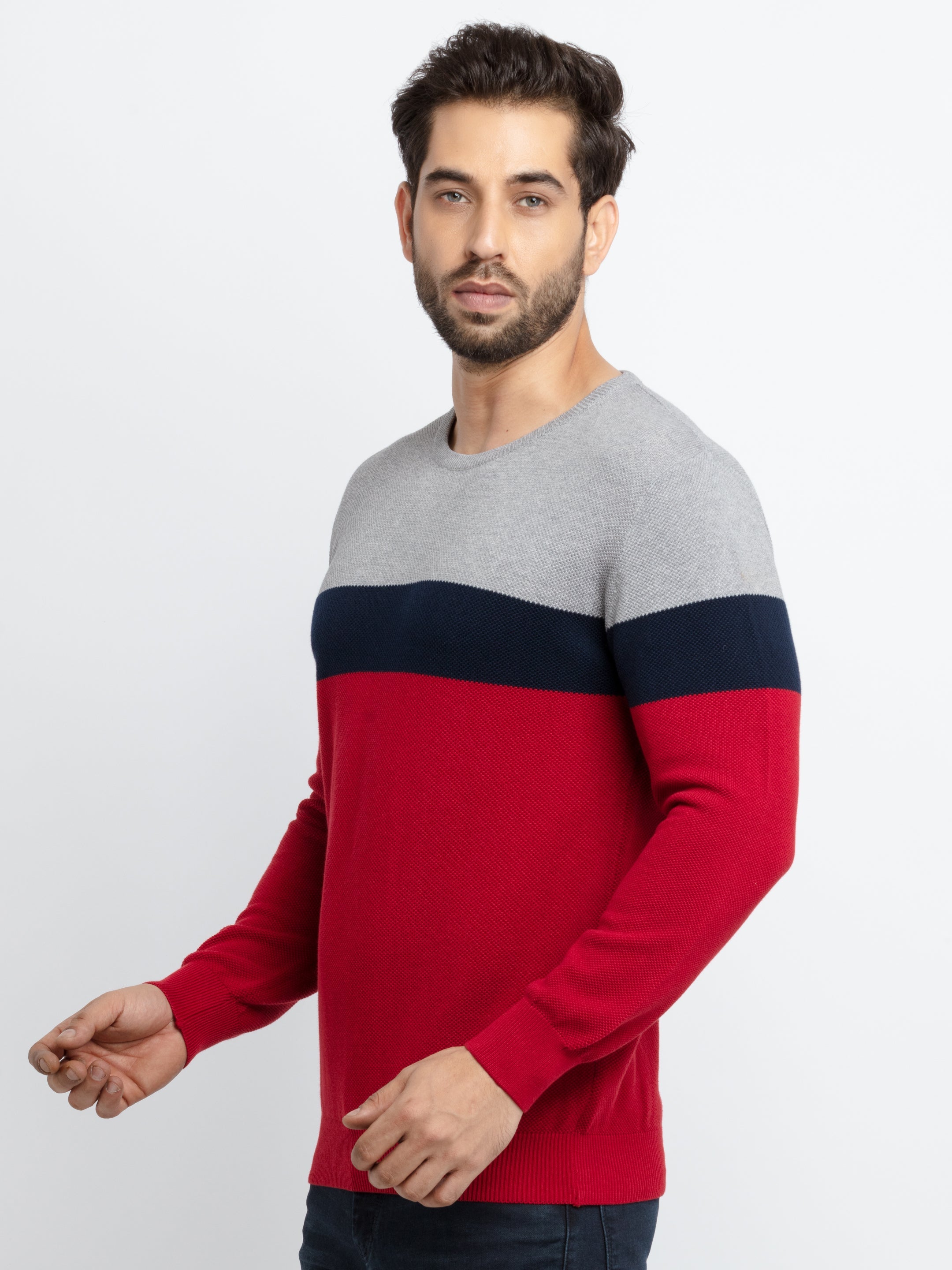 Mens Colour Blocking Round Neck Sweater Secondary image