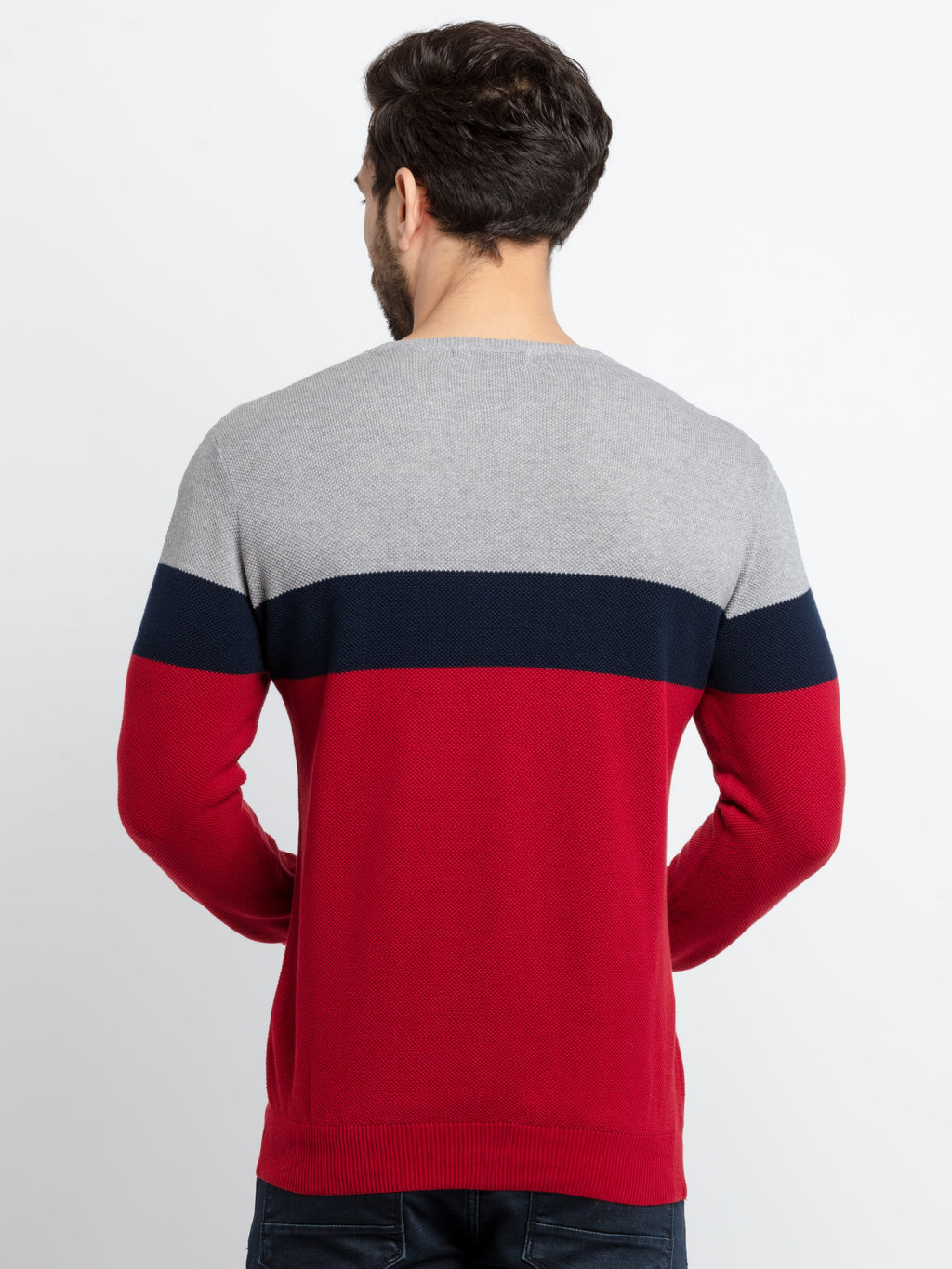 Mens Colour Blocking Round Neck Sweater
