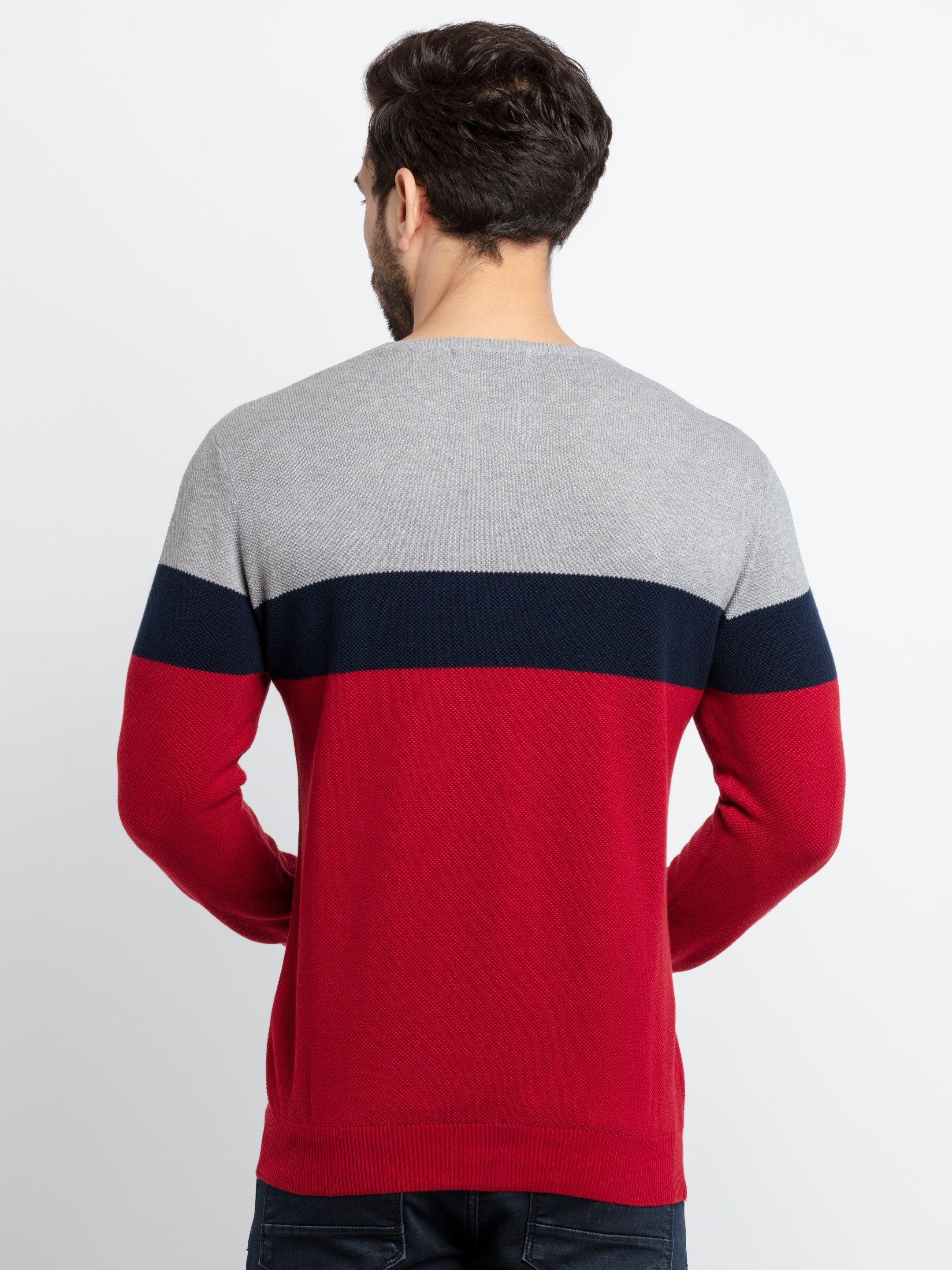 Mens Colour Blocking Round Neck Sweater