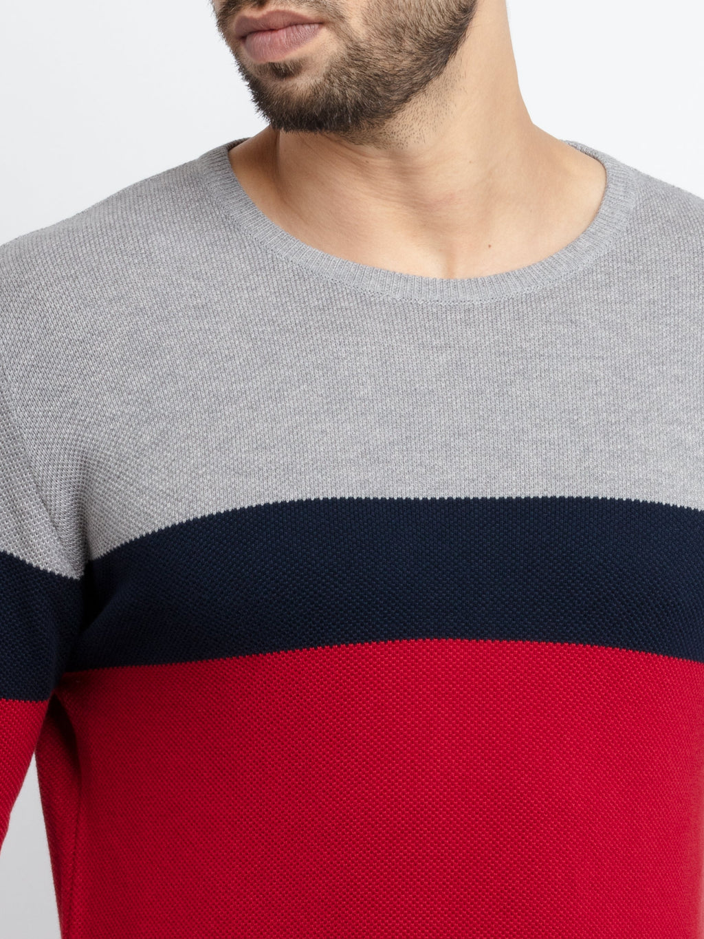 Mens Colour Blocking Round Neck Sweater