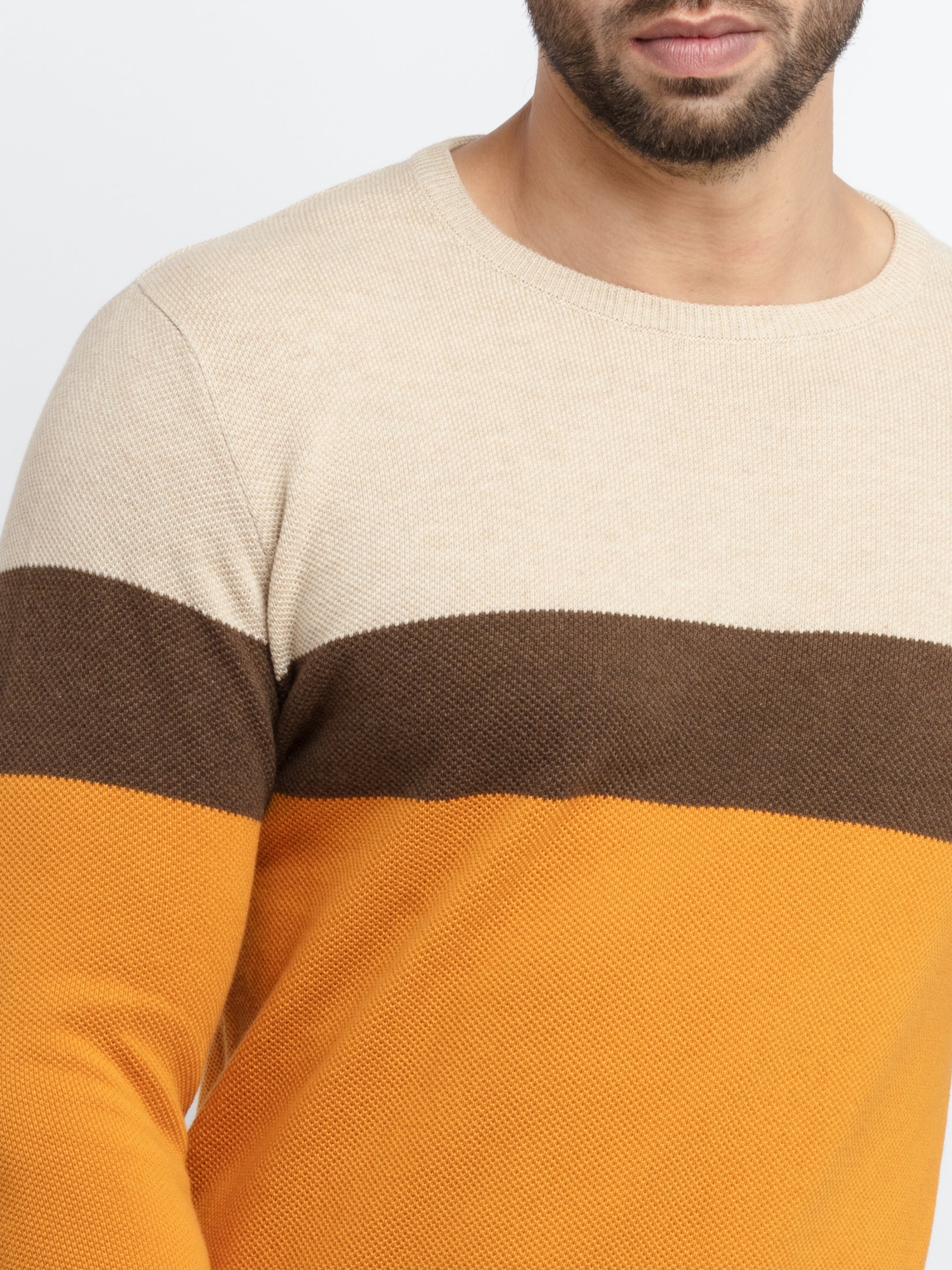Mens Colour Blocking Round Neck Sweater
