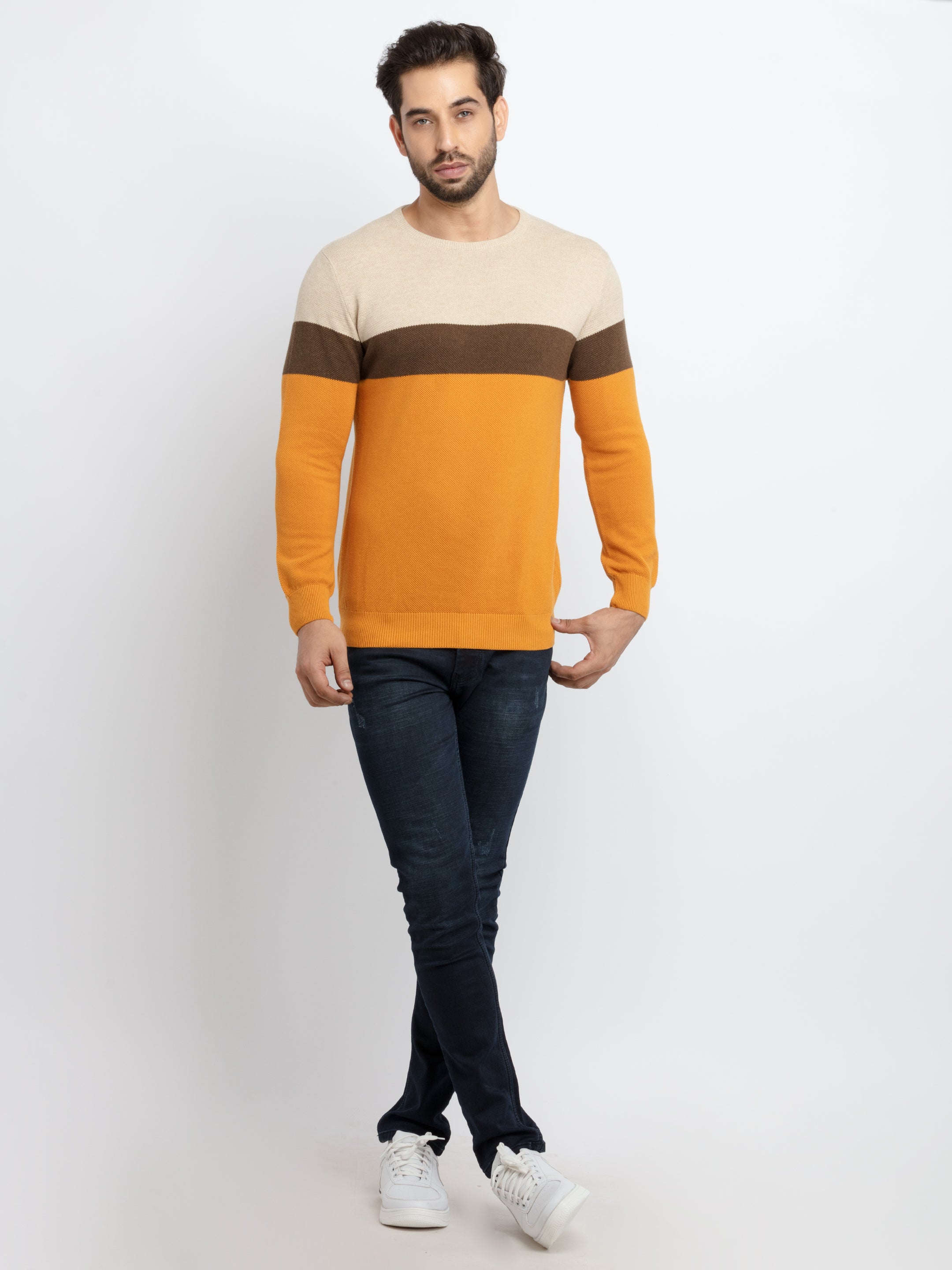 Mens Colour Blocking Round Neck Sweater