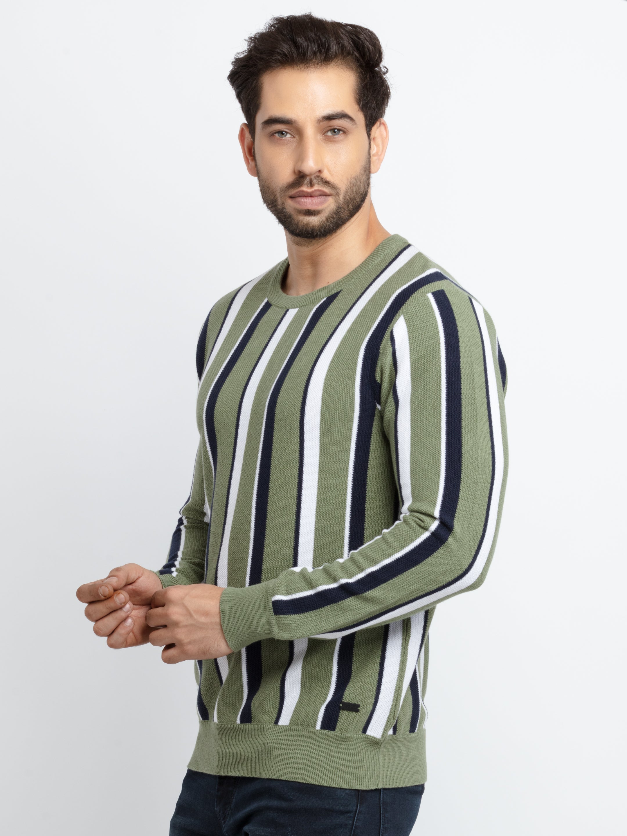 Mens Striped High Neck Sweater Secondary image