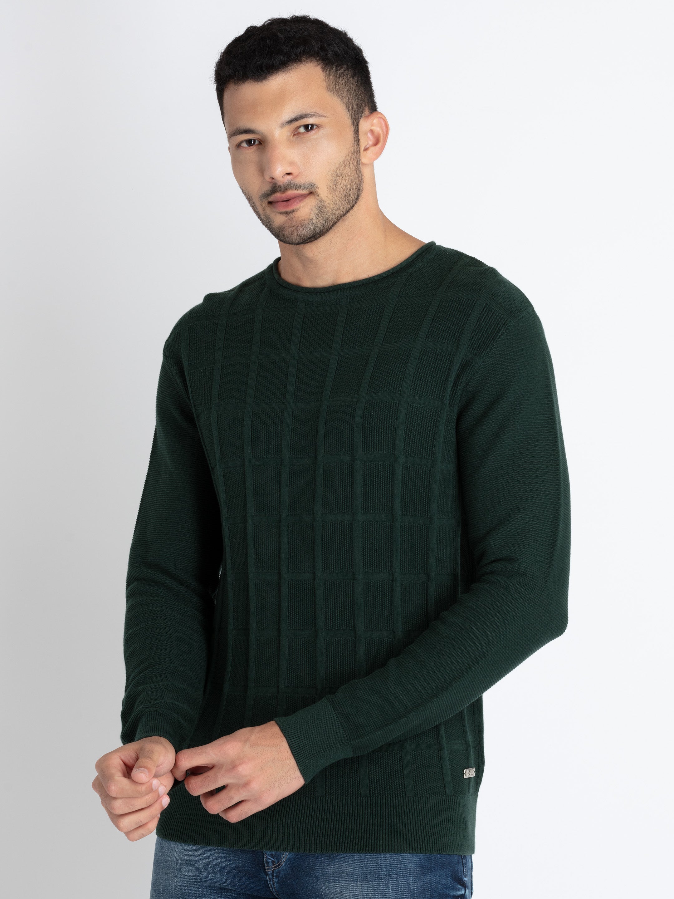 Mens Textured Round Neck Sweater Secondary image