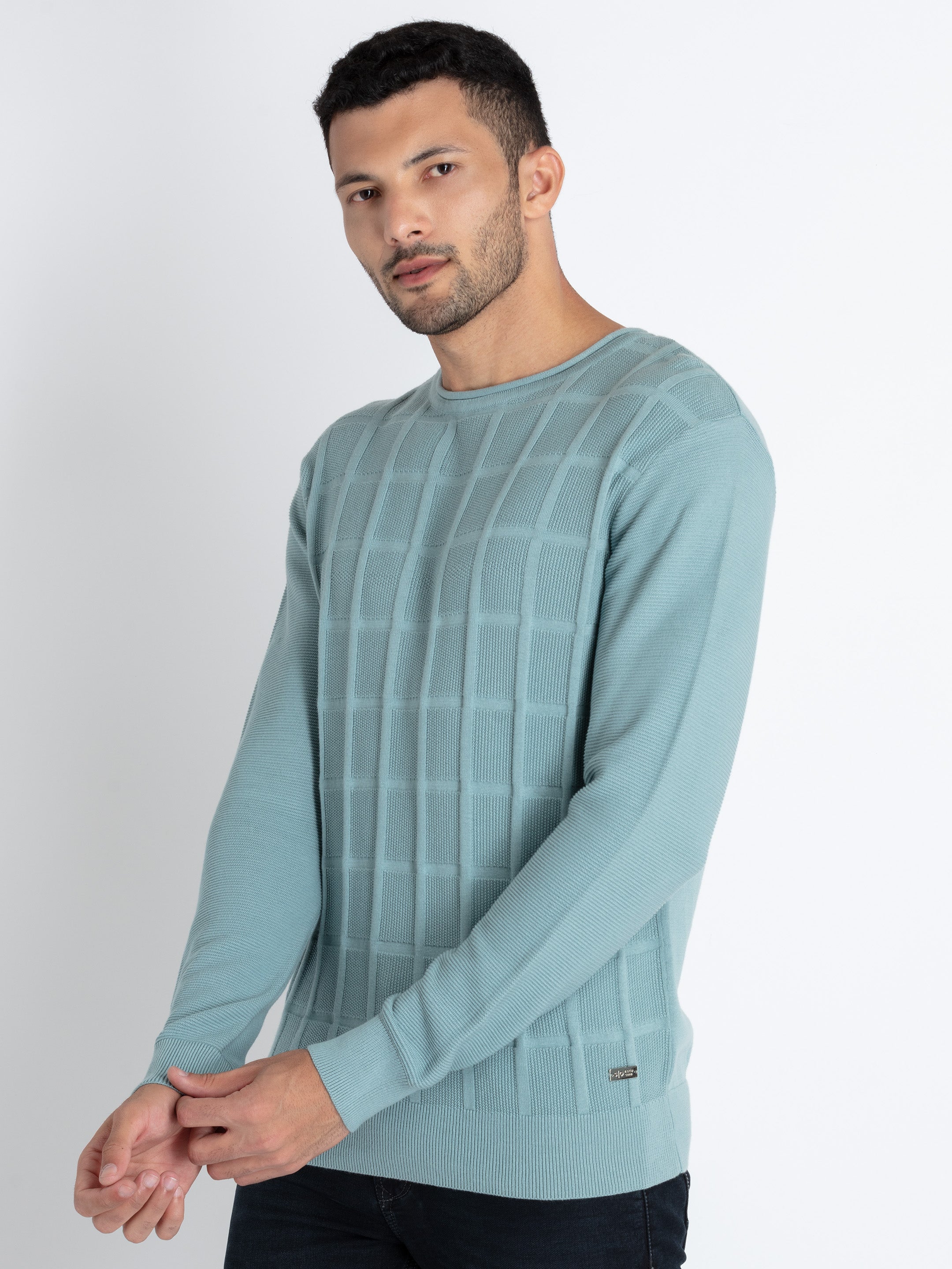 Mens Textured Round Neck Sweater Secondary image