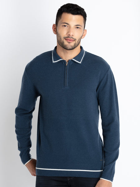 Buy Teal Solid Polo Sweater for Men | Status Quo