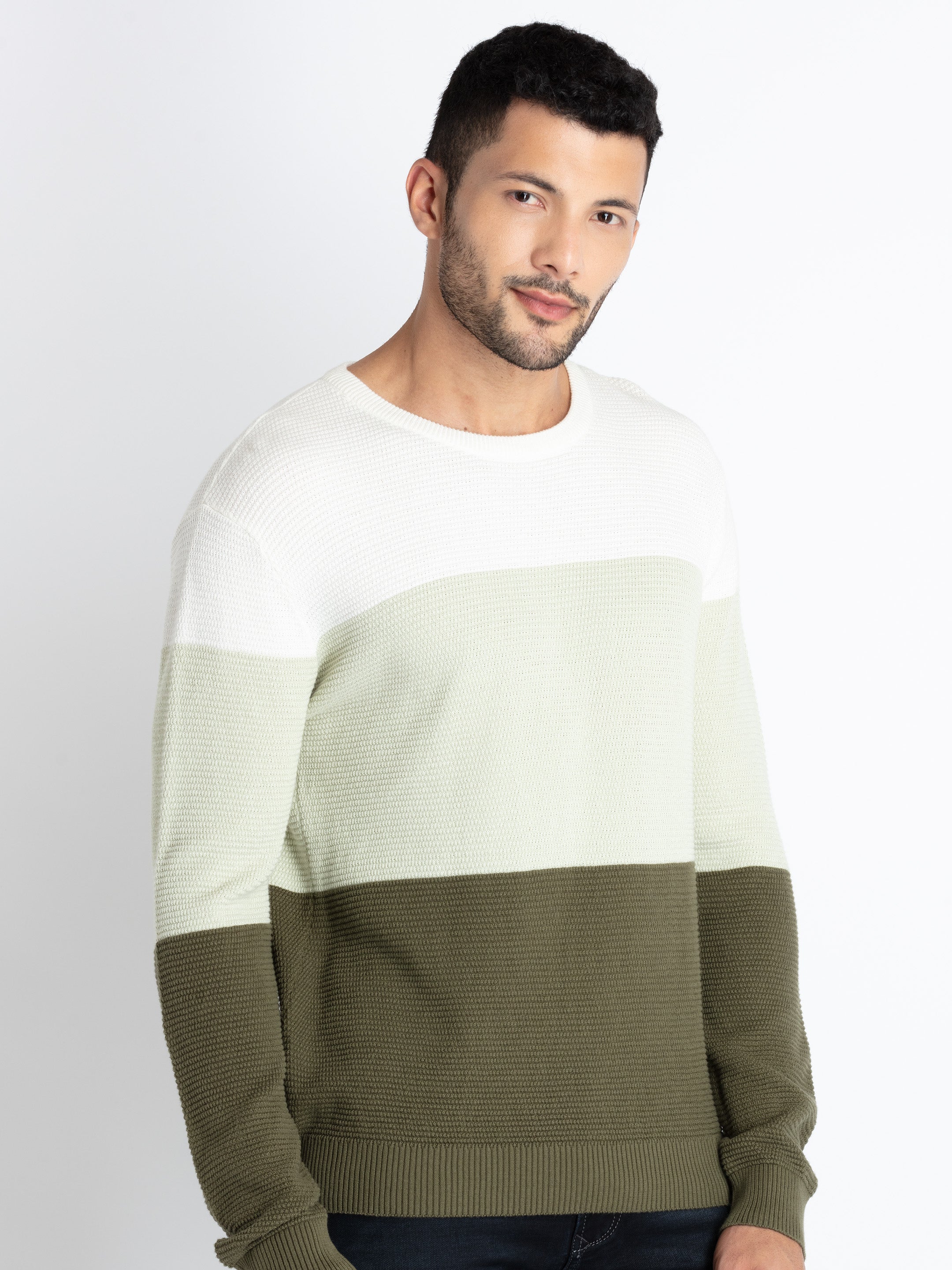 Mens Colorblocked Round Neck Sweater Secondary image