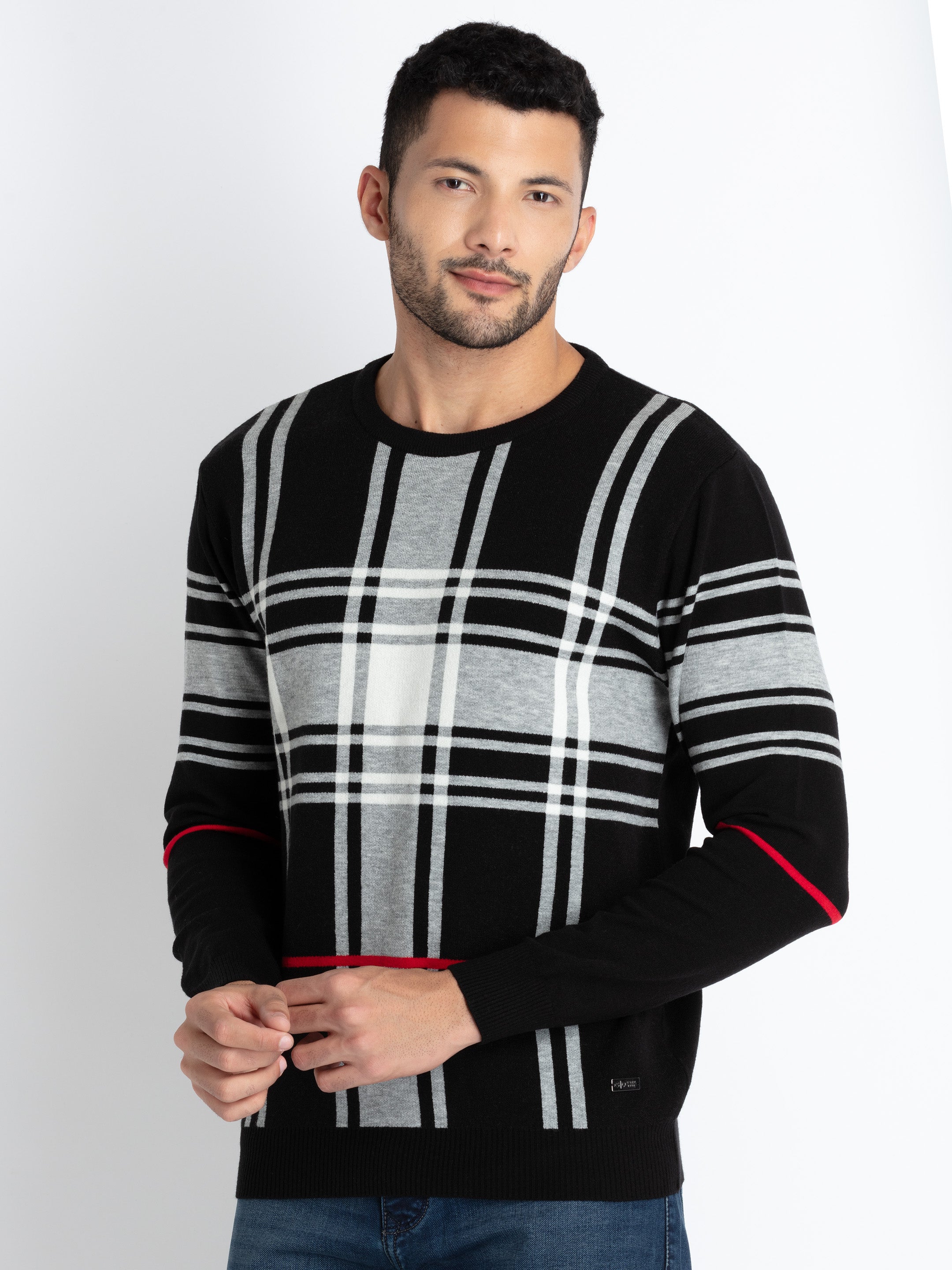 Mens Checkered Round Neck Sweater Secondary image