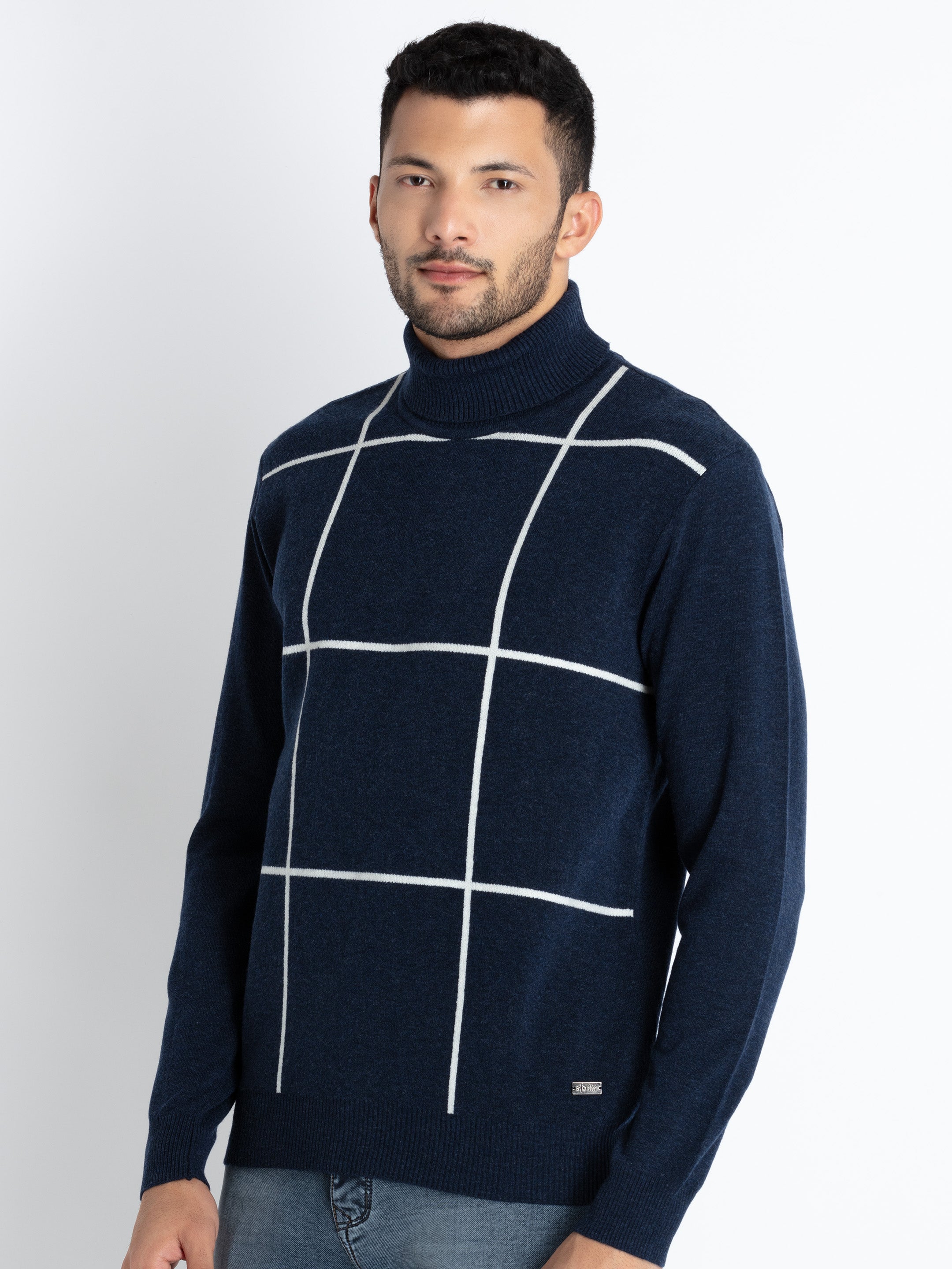 Mens Checkered Turtle Neck Sweater Secondary image