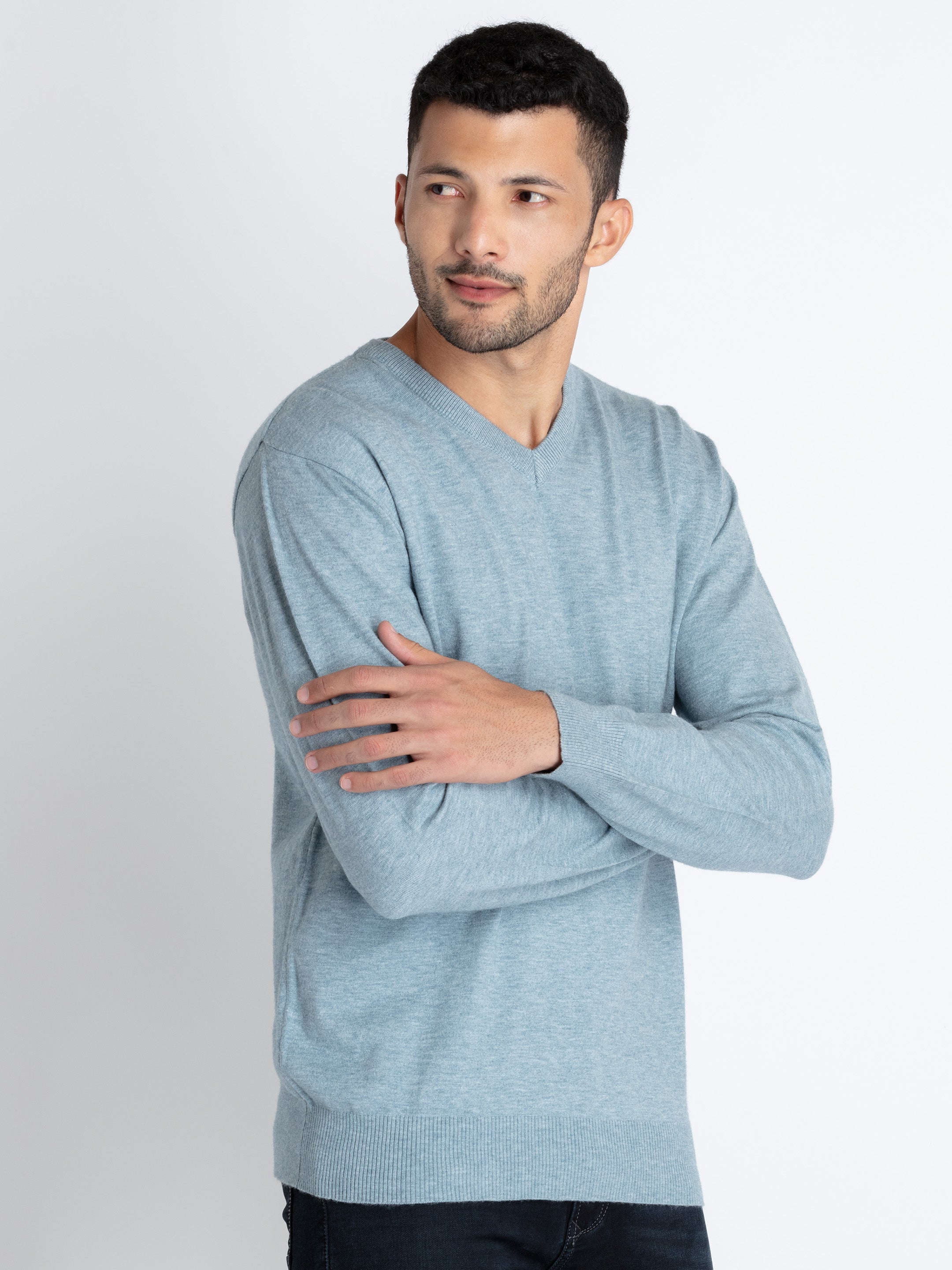 Mens Solid V-Neck Sweater Secondary image