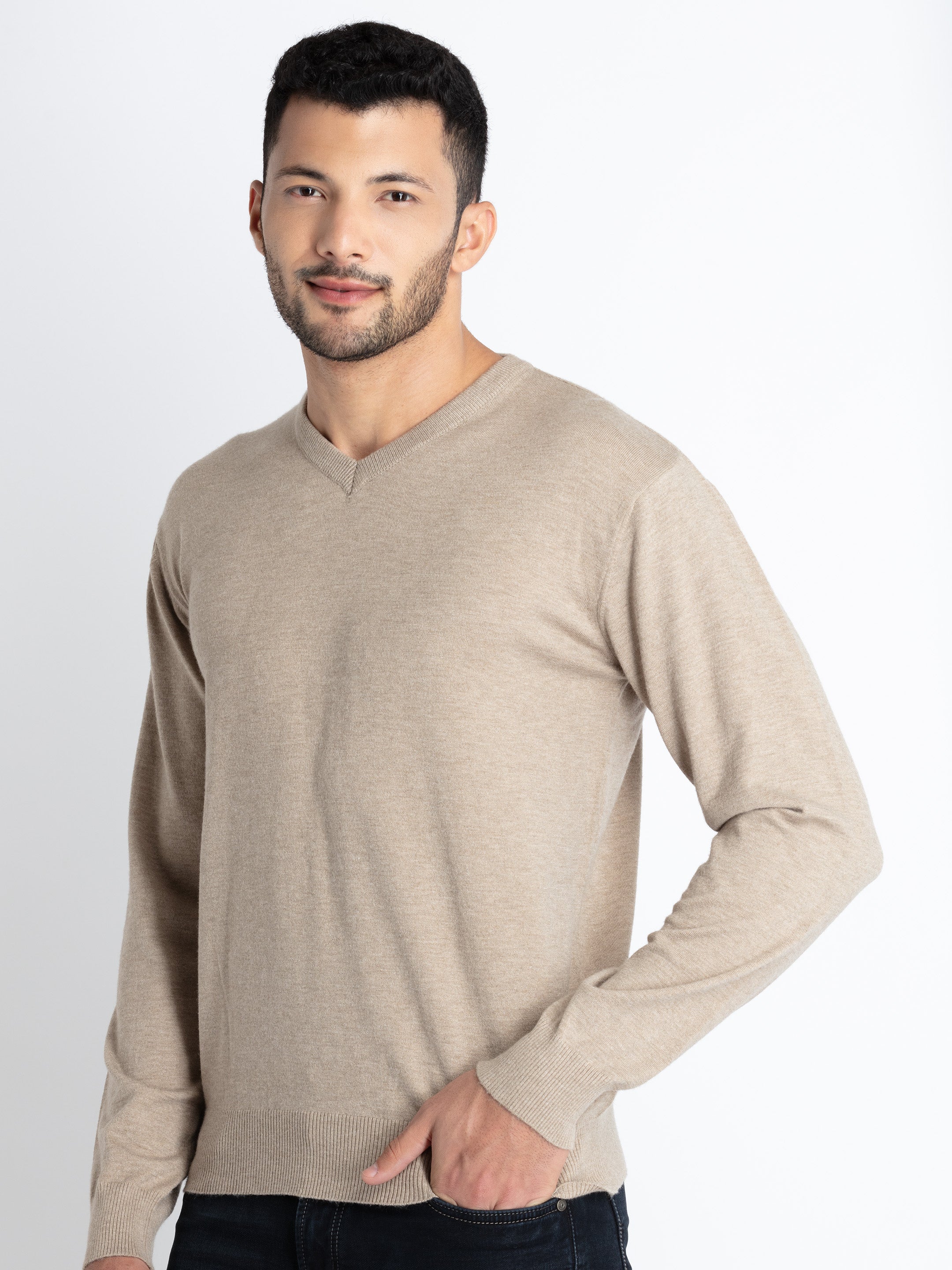 Mens Solid V-Neck Sweater Secondary image