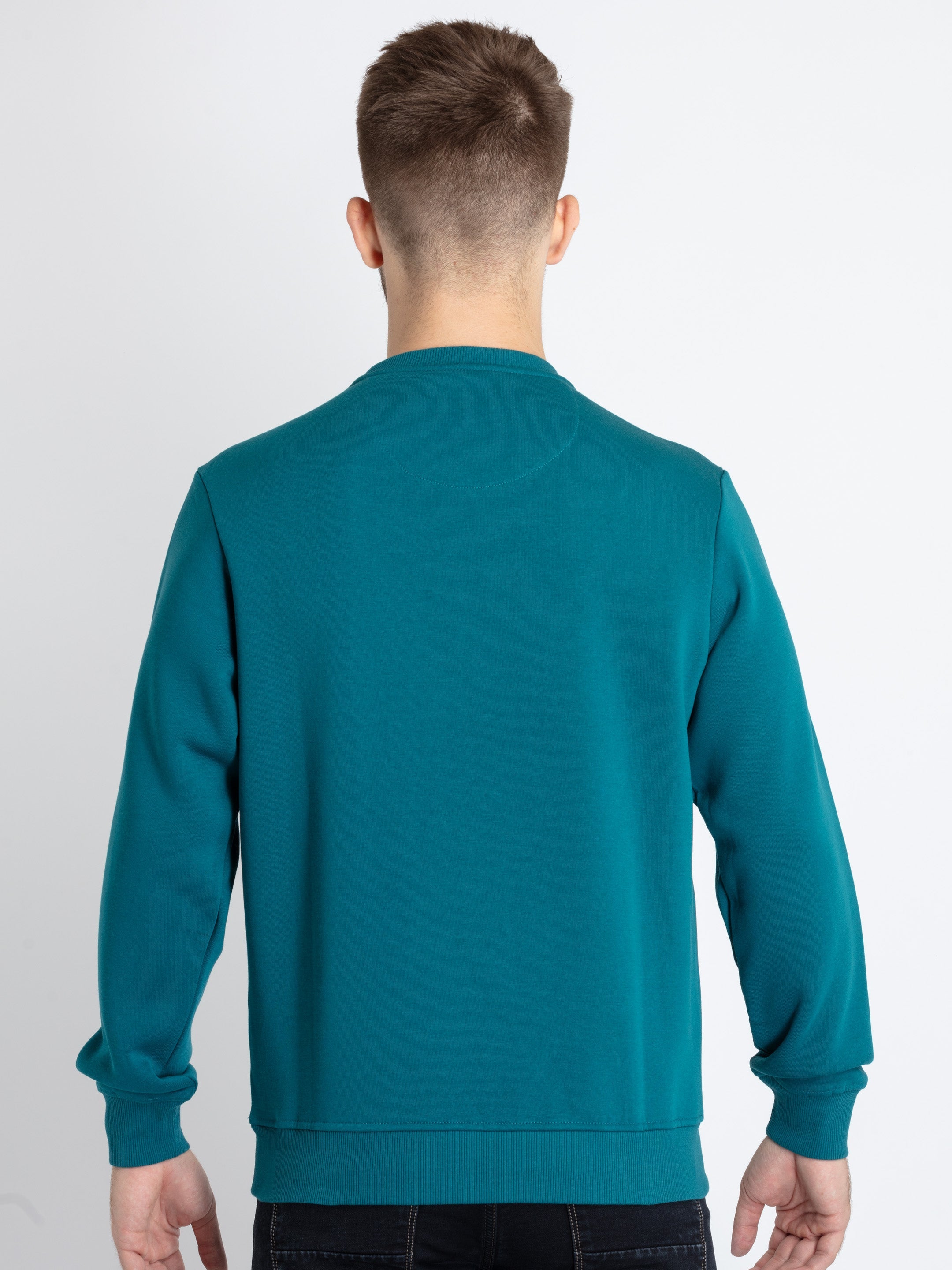 Mens Printed Round Neck Sweatshirt S TEAL SQ-FL-20793-TEAL
