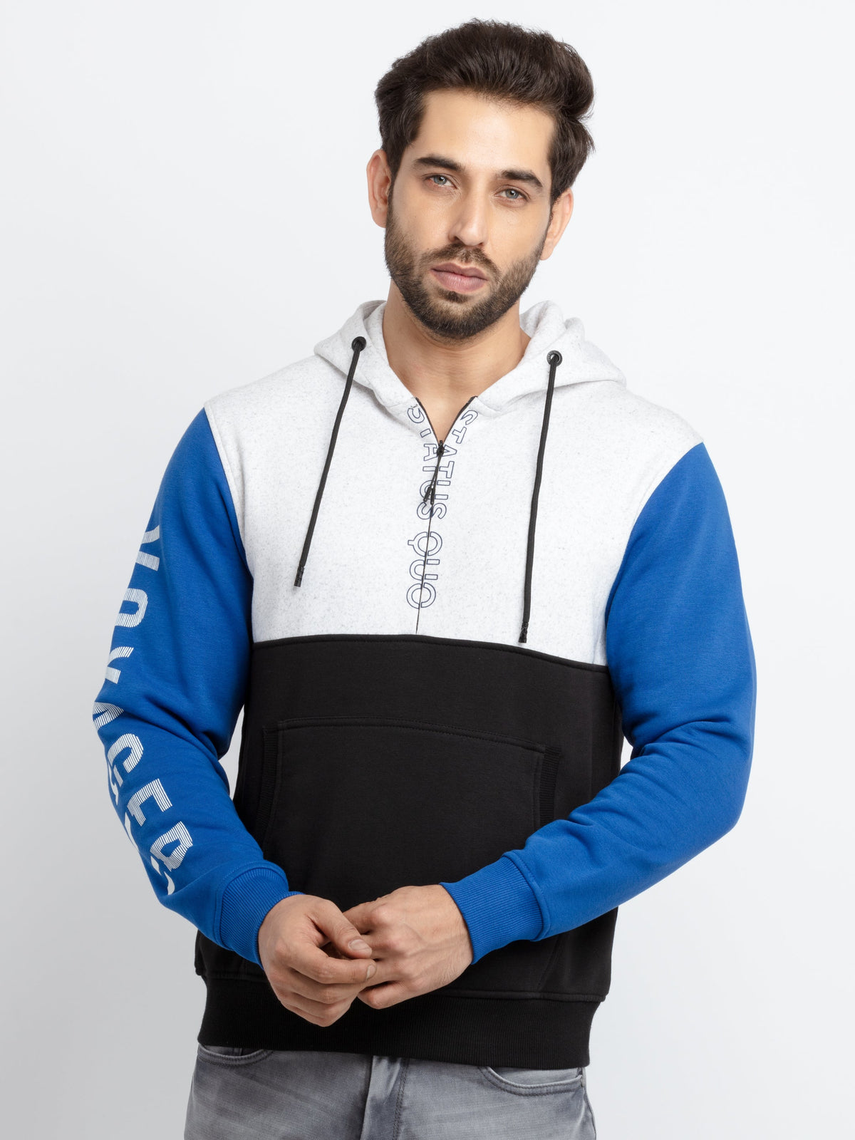 Status Quo |Printed Regular Fit Hooded Sweatshirt - 3XL, 4XL, 5XL