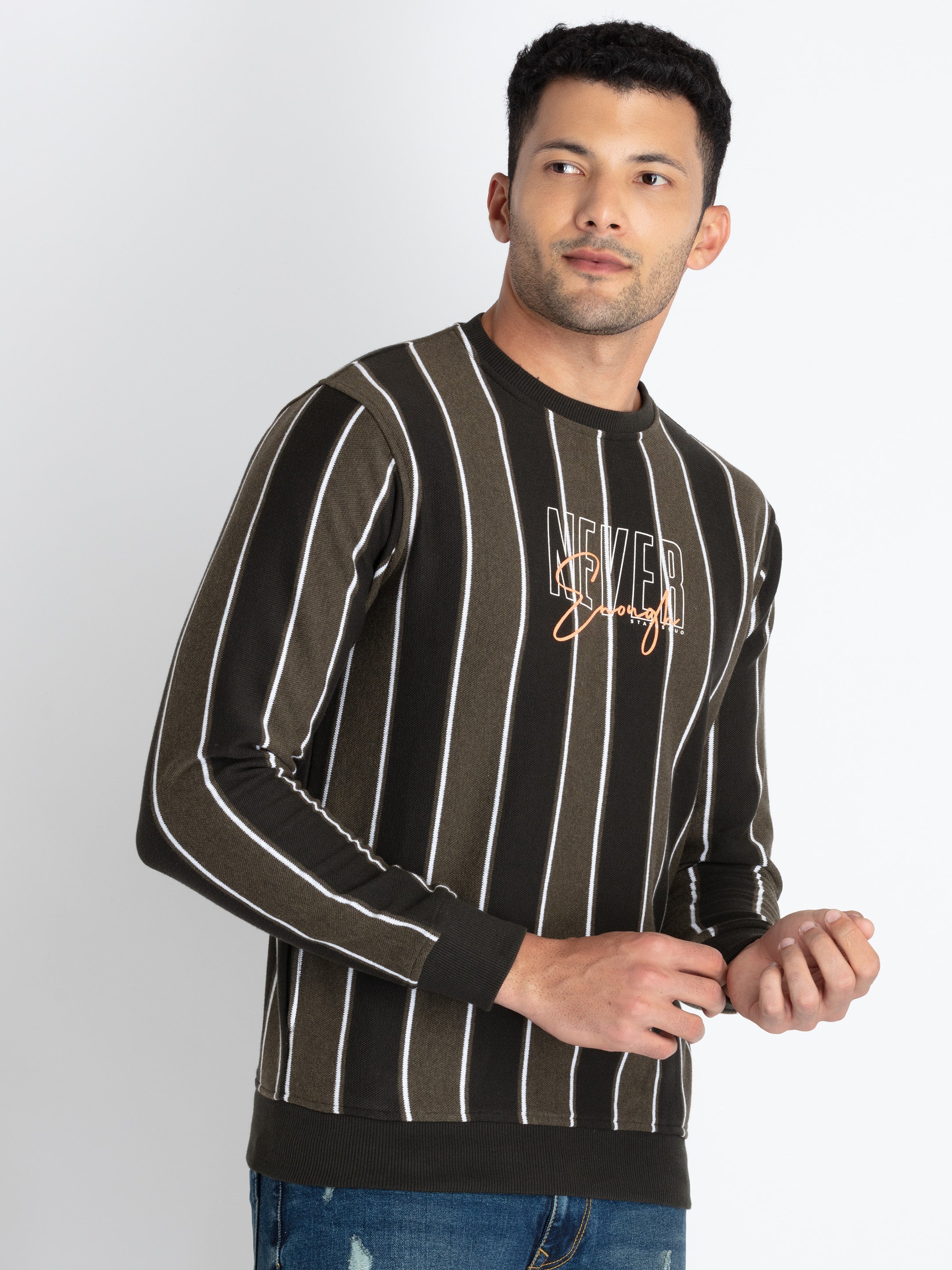 Mens Striped Round Neck Sweatshirt Secondary image