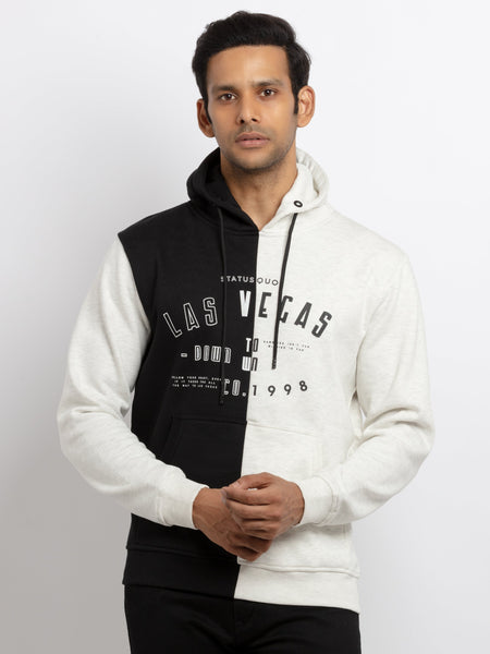 Buy Black Off White Mix Hooded Sweatshirt for Men Status Quo