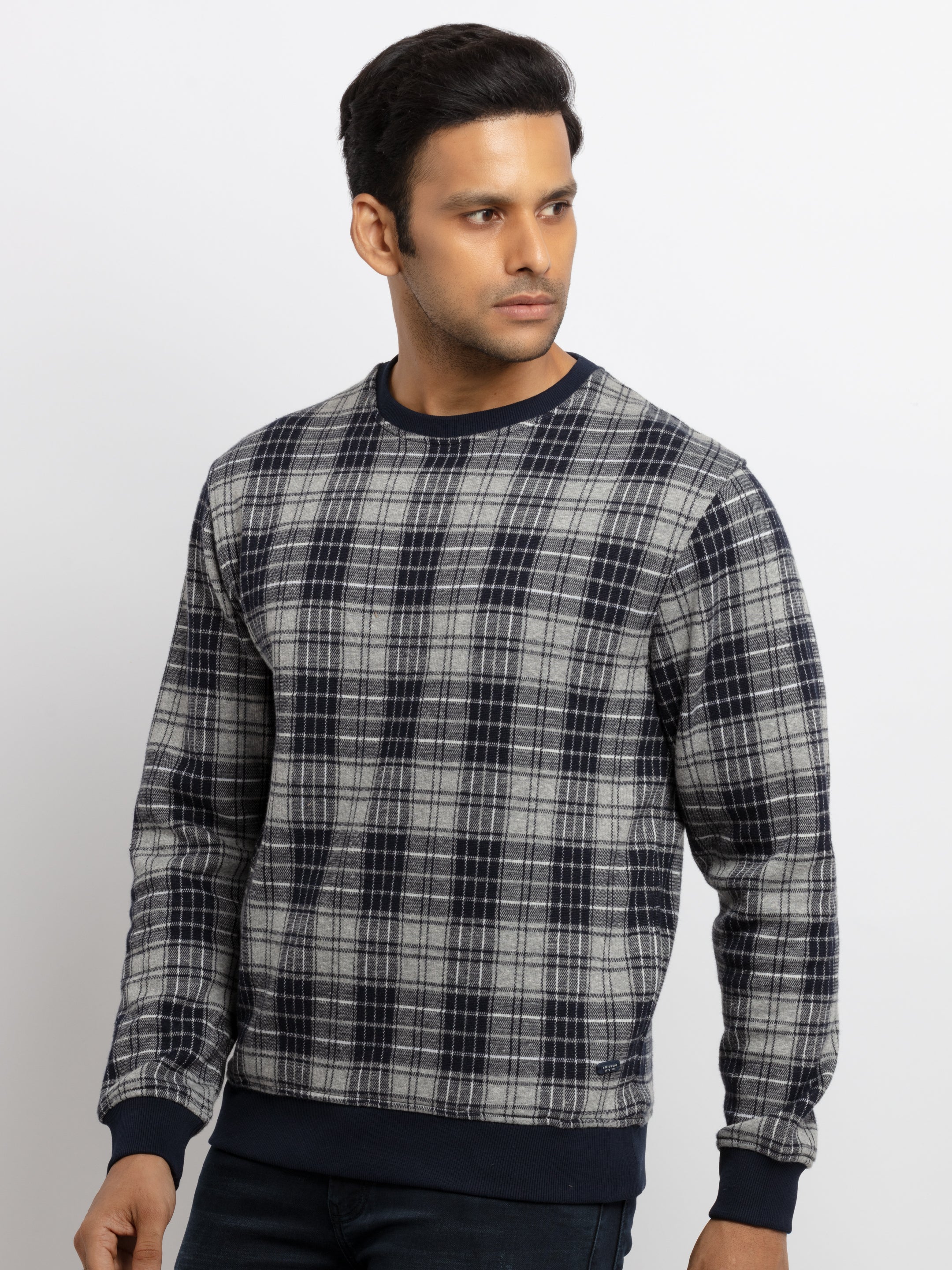 Mens Checkered Round Neck Sweatshirt