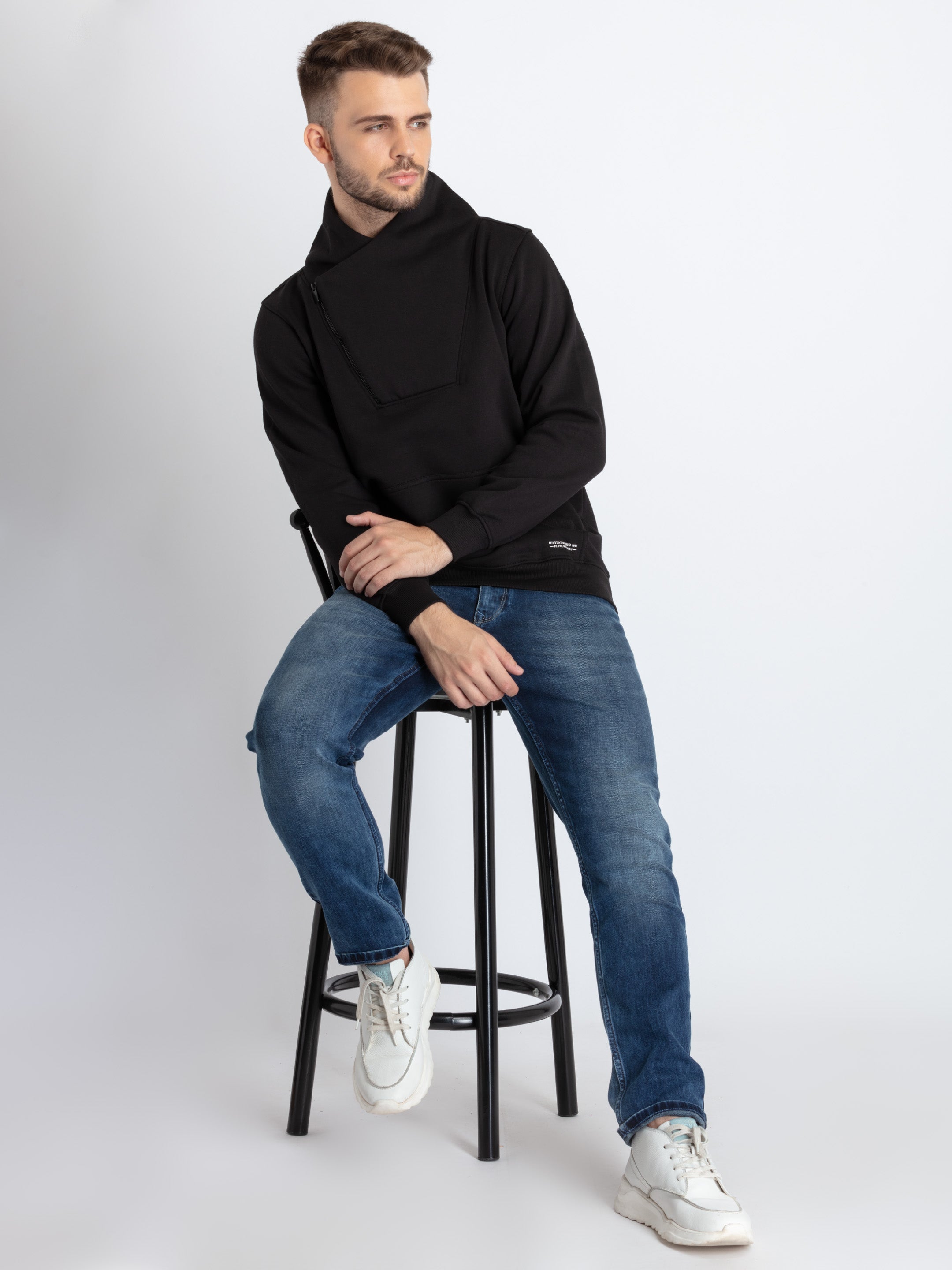 Mens Mix Match High Neck Sweatshirt 3XL BLACK SQ-FL-2260-BLACK