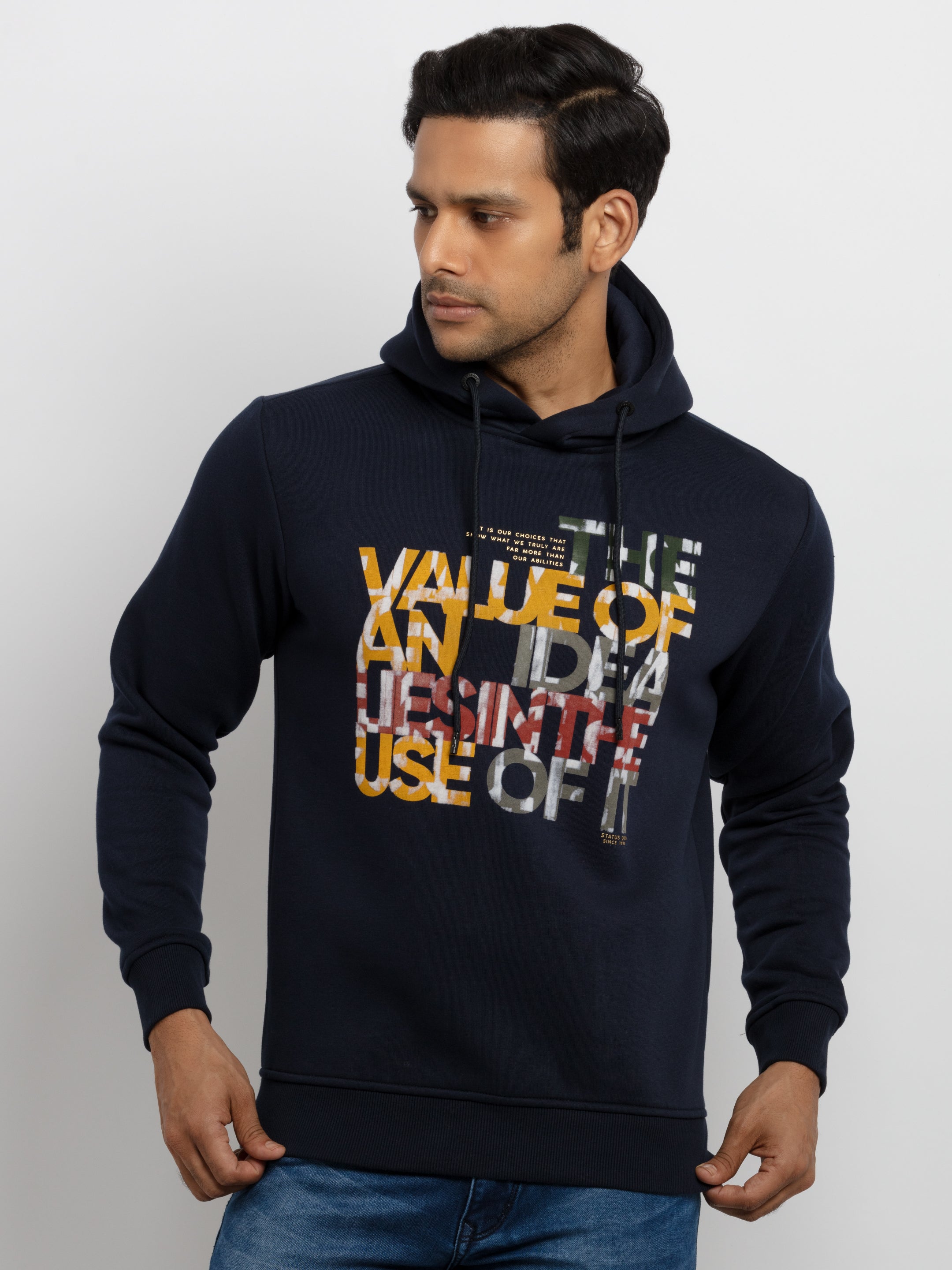 Status Quo |Printed Regular Fit Hooded Sweatshirt - 3XL, 4XL, 5XL