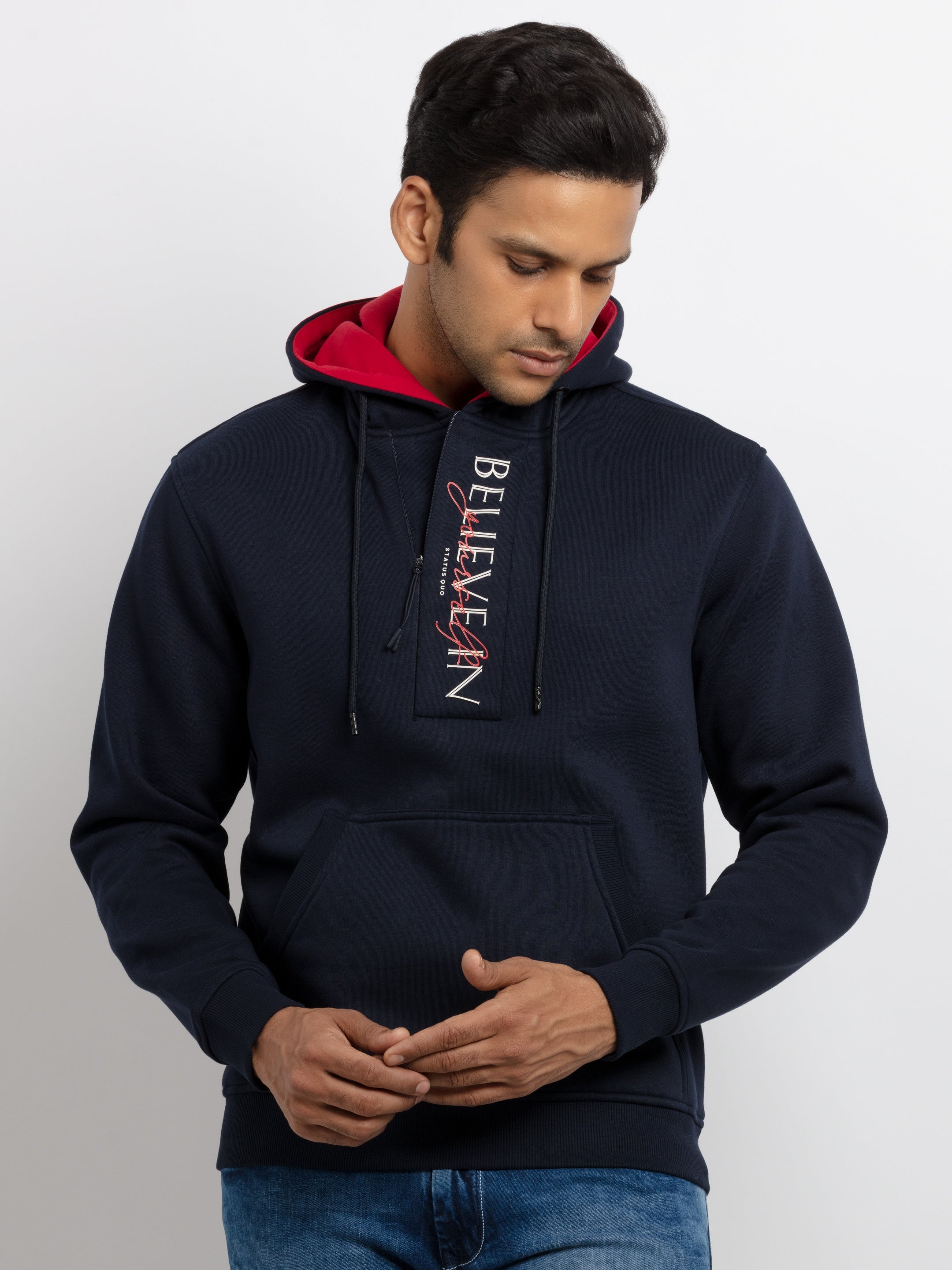 Status Quo |Printed Regular Fit Hooded Sweatshirt - 3XL, 4XL, 5XL