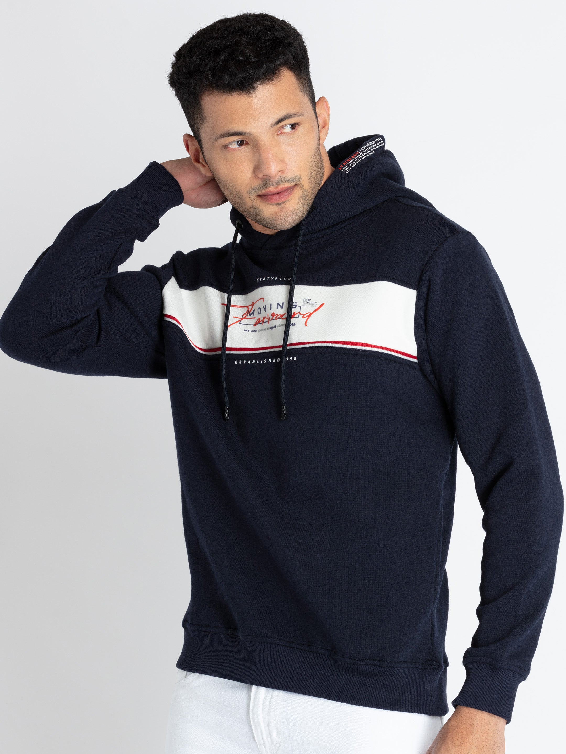 Buy Navy/Off White Mix Hoodie Sweatshirt for Men | Status Quo
