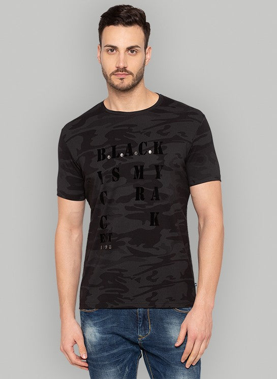 Black Cotton Chest Print tee