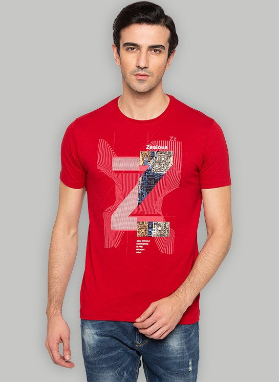 Red Chest Print T Shirt