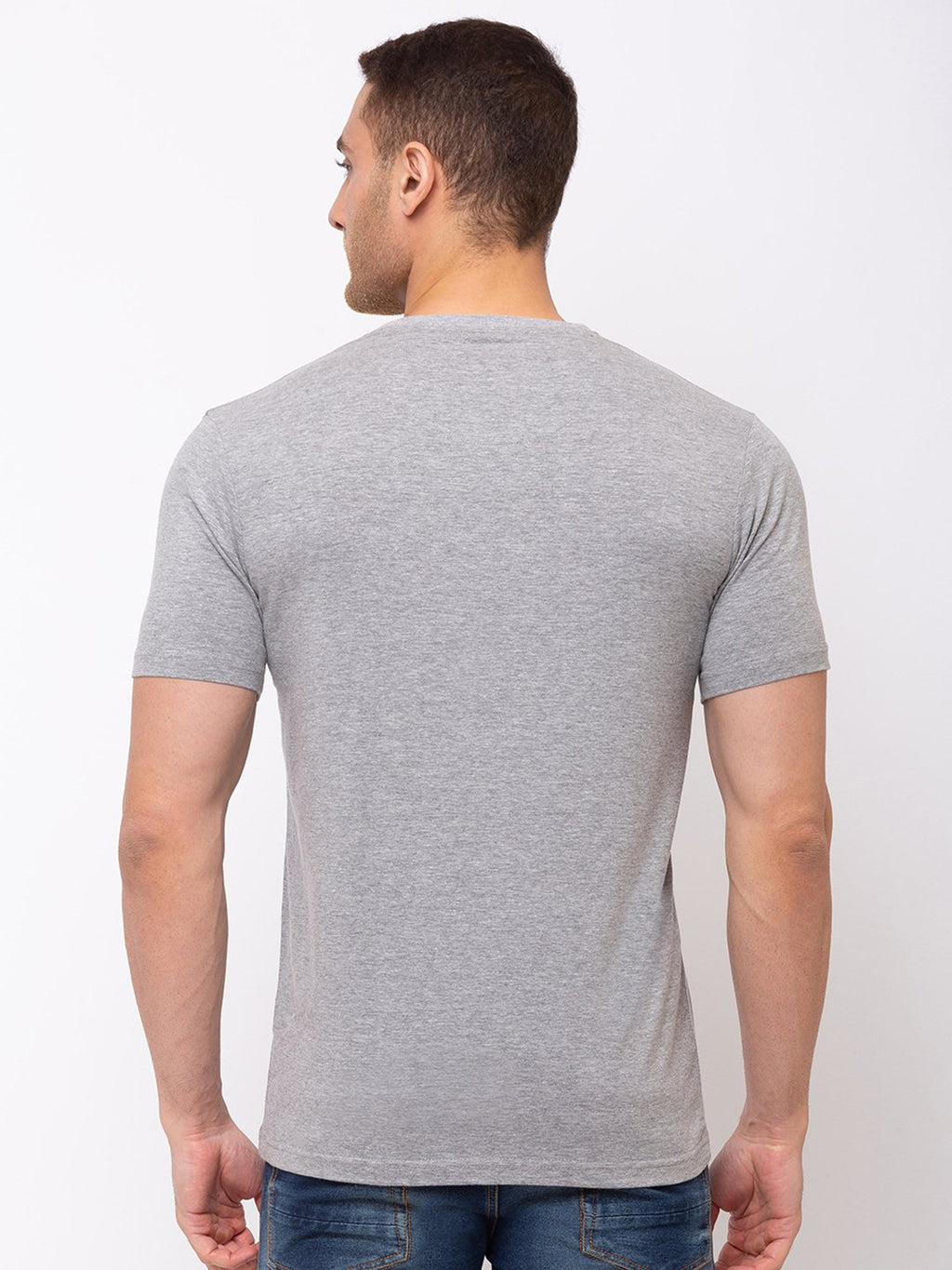 Chest Print Round Neck T-shirt with HD Print