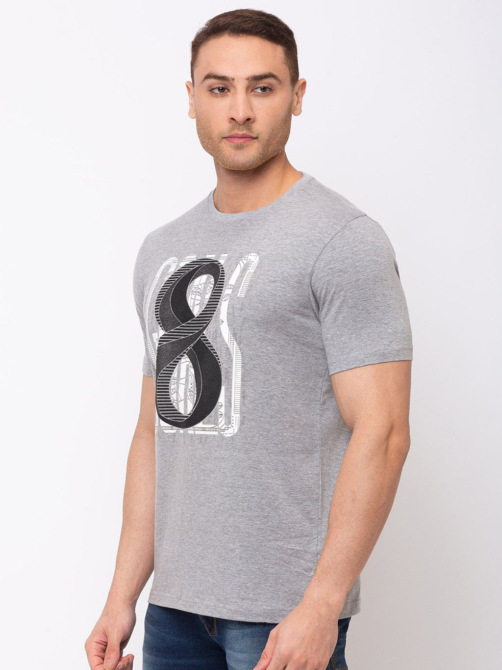 Chest Print Round Neck T-shirt with HD Print
