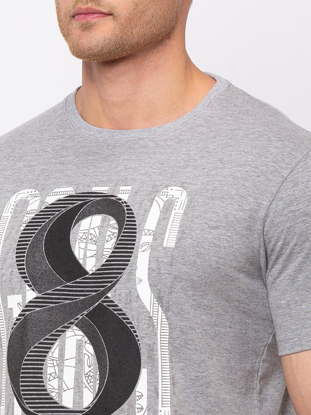 Chest Print Round Neck T-shirt with HD Print