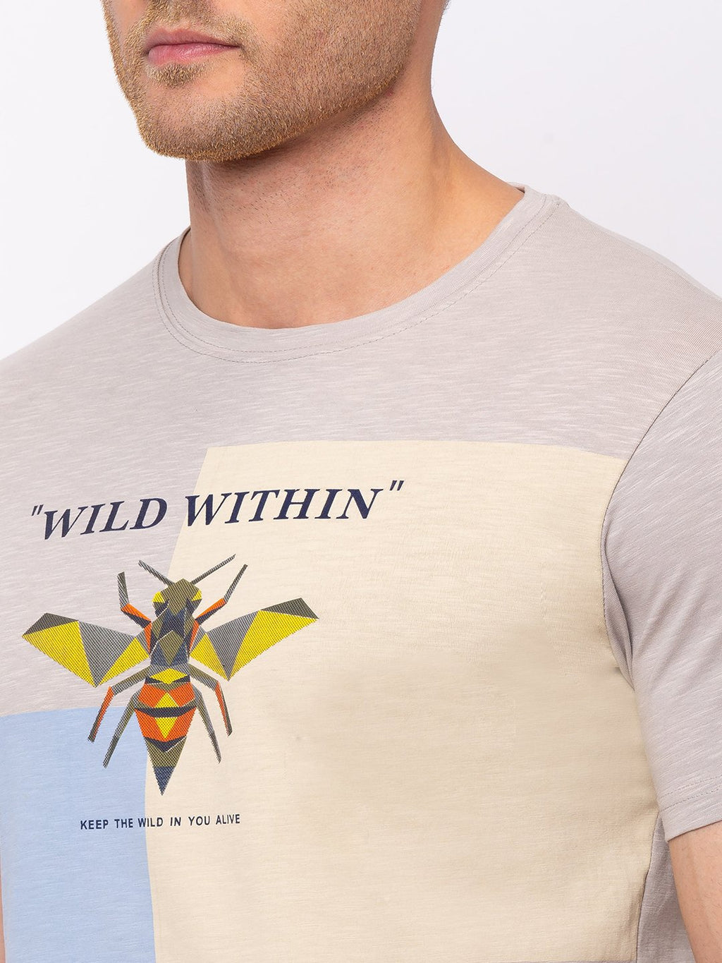 Chest Print Round Neck T-shirt with HD Print