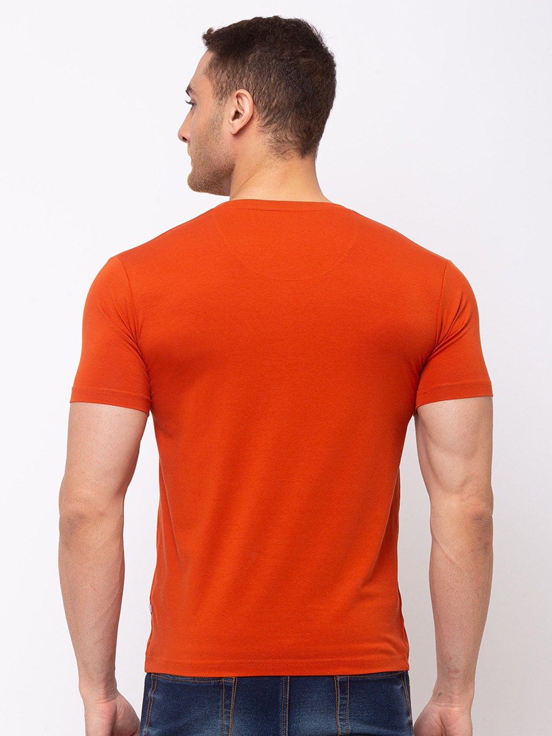 Chest Print Round Neck T-shirt with HD Print