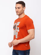 Chest Print Round Neck T-shirt with HD Print