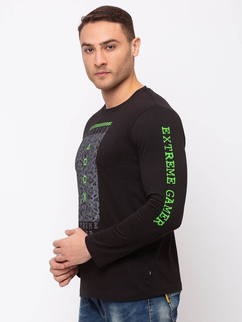 Chest Print Round Neck T-shirt with HD Print