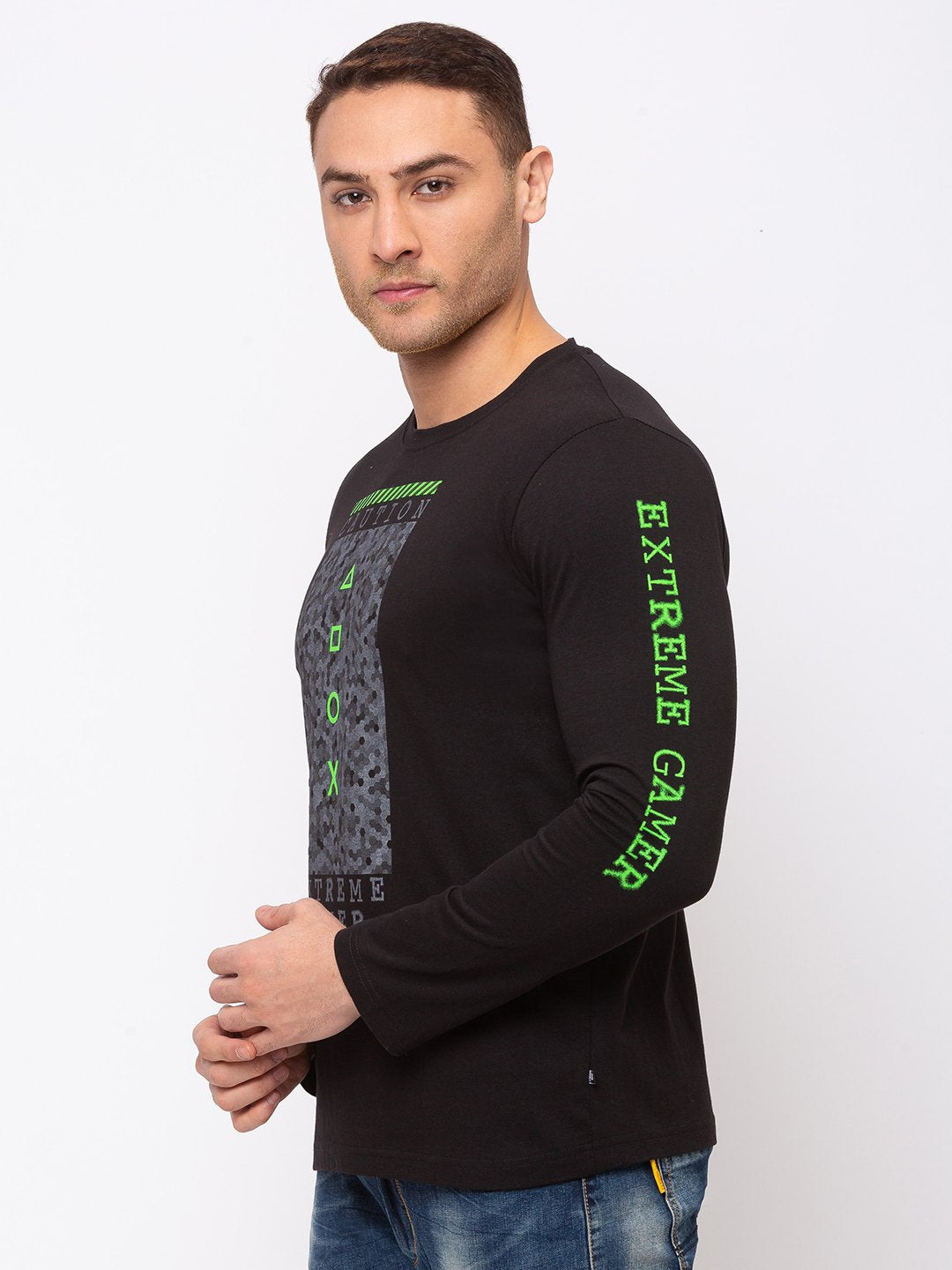 Chest Print Round Neck T-shirt with HD Print
