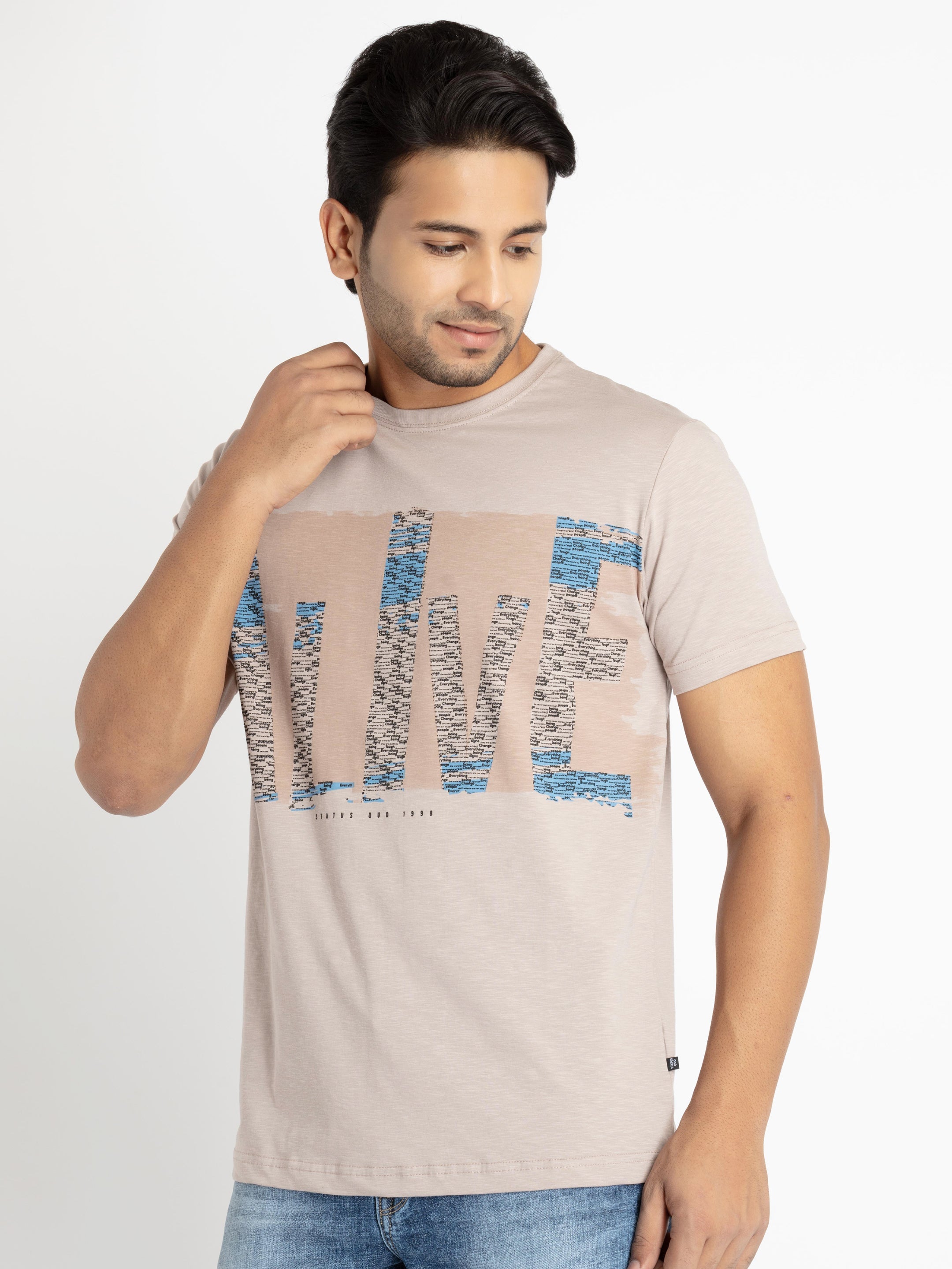 Mens Front Printed Round Neck T-shirt