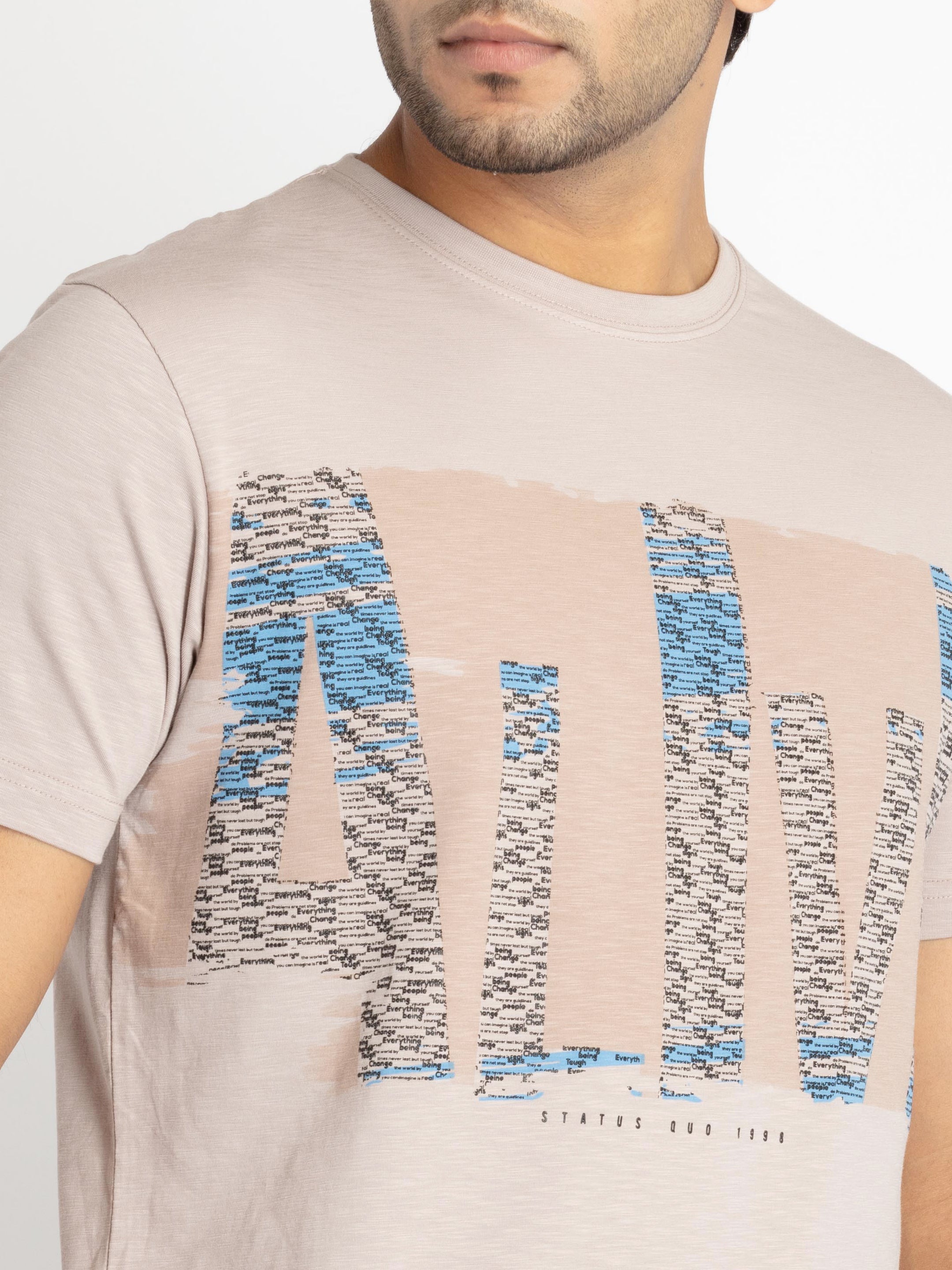 Mens Front Printed Round Neck T-shirt