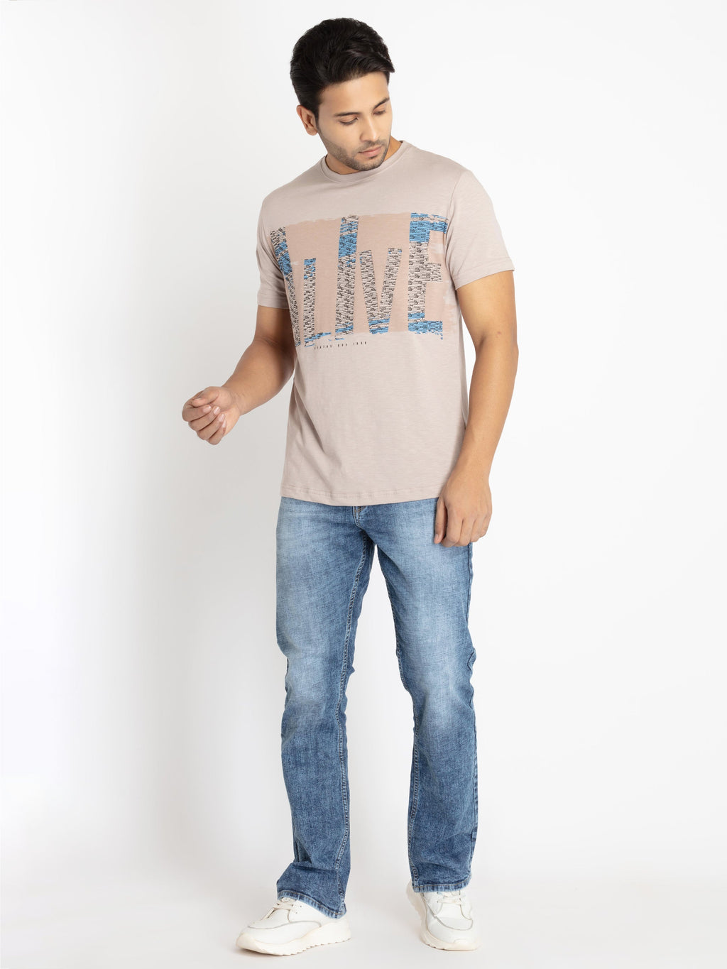 Mens Front Printed Round Neck T-shirt