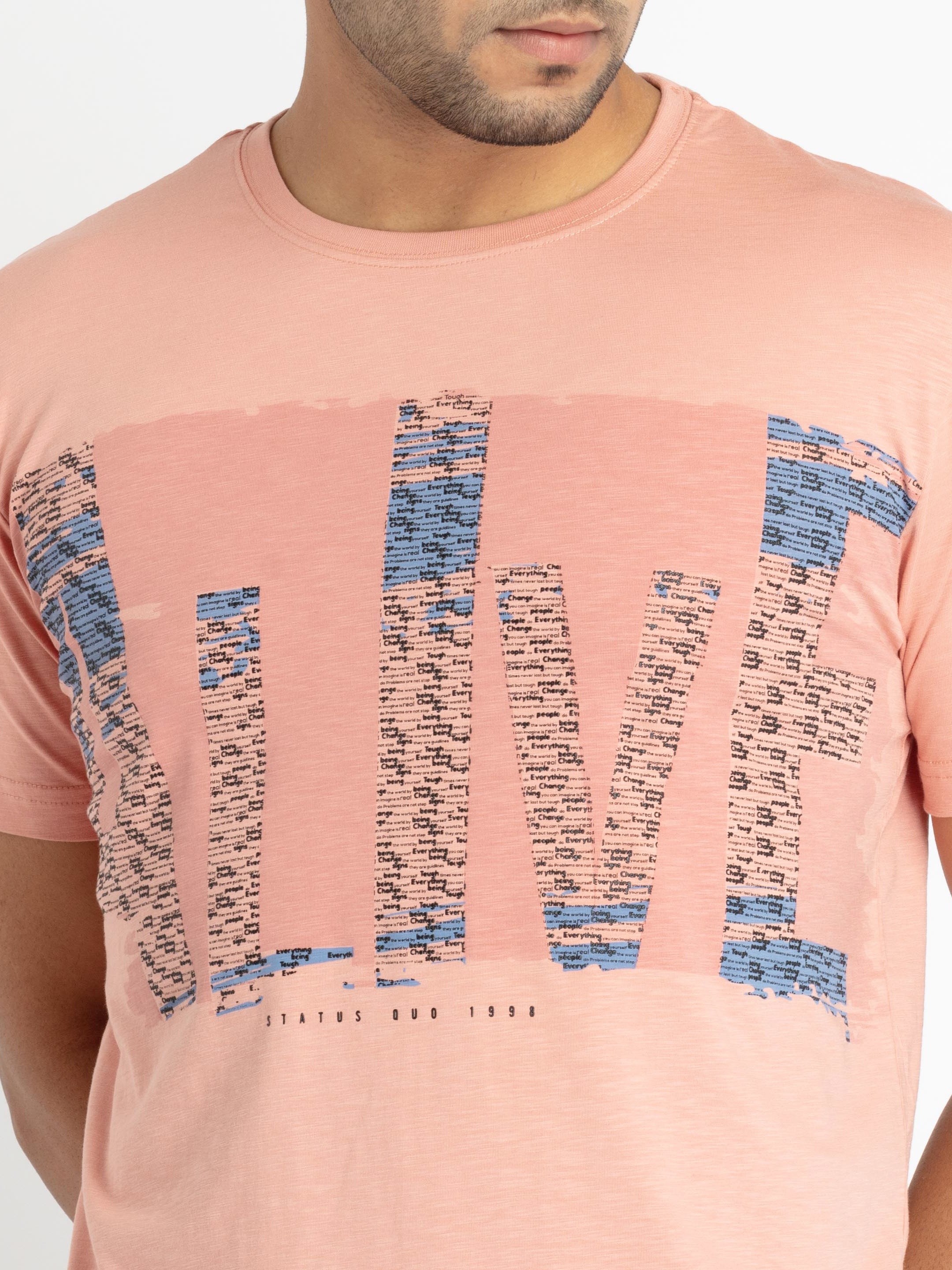 Mens Front Printed Round Neck T-shirt