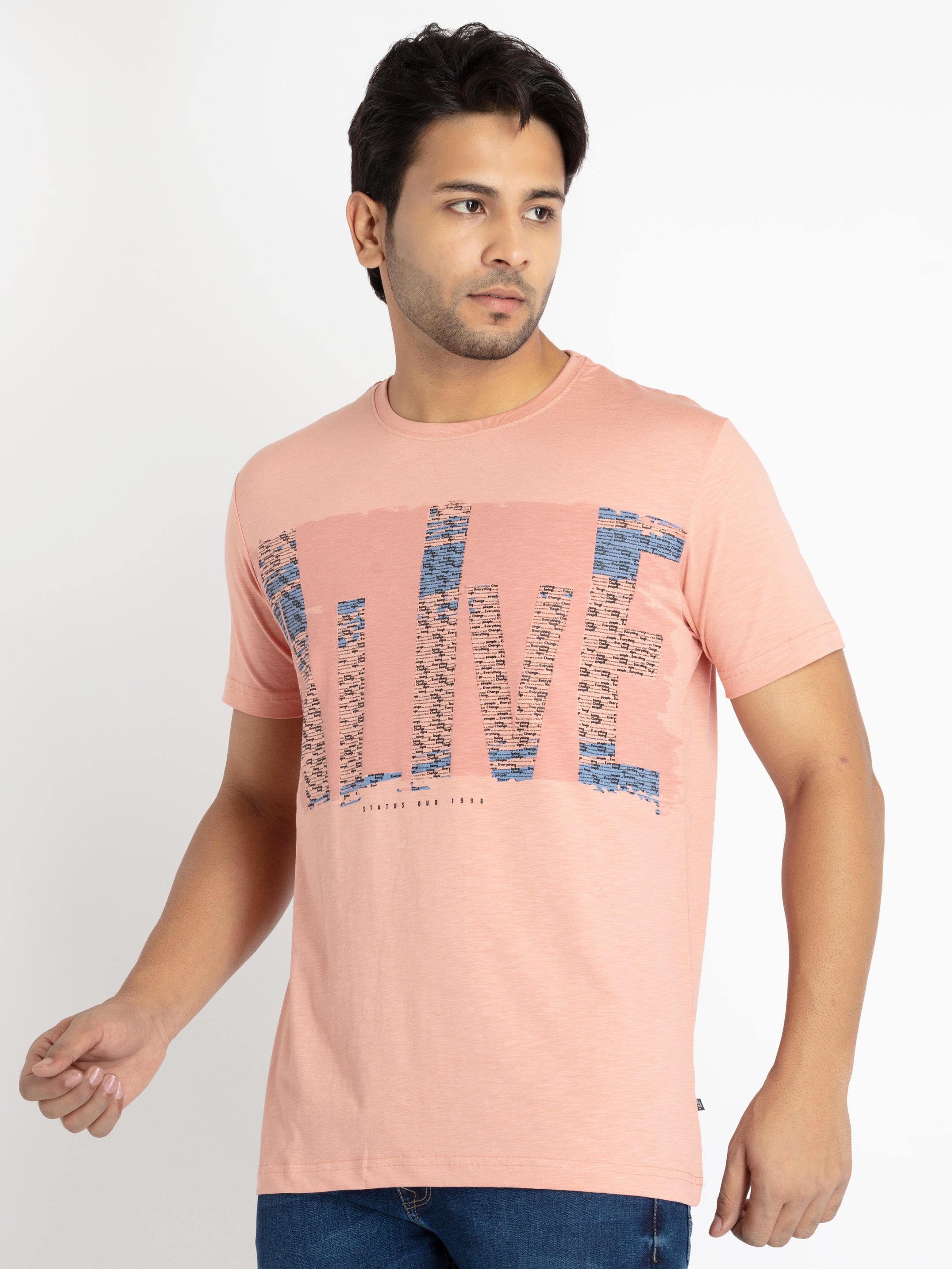 Mens Front Printed Round Neck T-shirt
