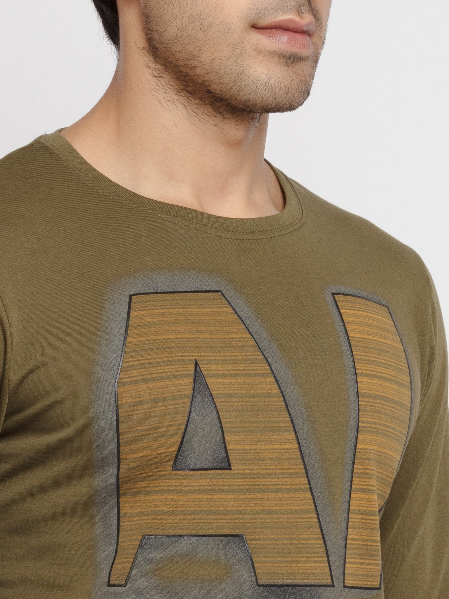 Mens Printed Round Neck Full Sleeves T-Shirt