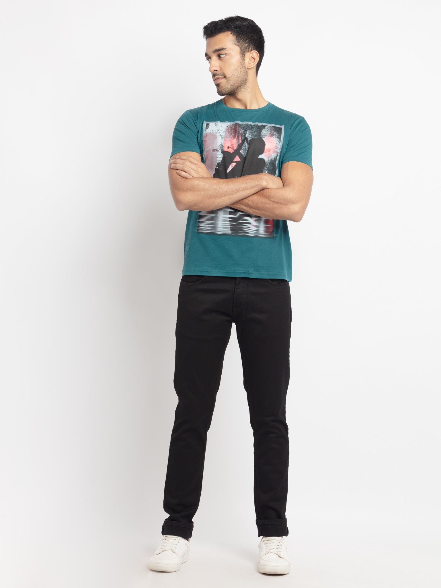 Mens Regular Fit Round Neck Printed T-Shirt