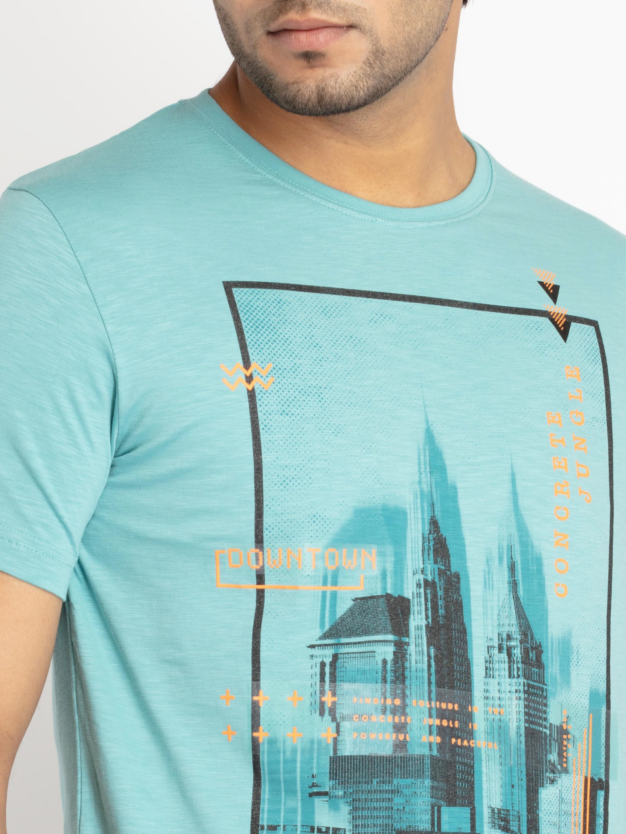 Mens Front Printed Round Neck T-shirt
