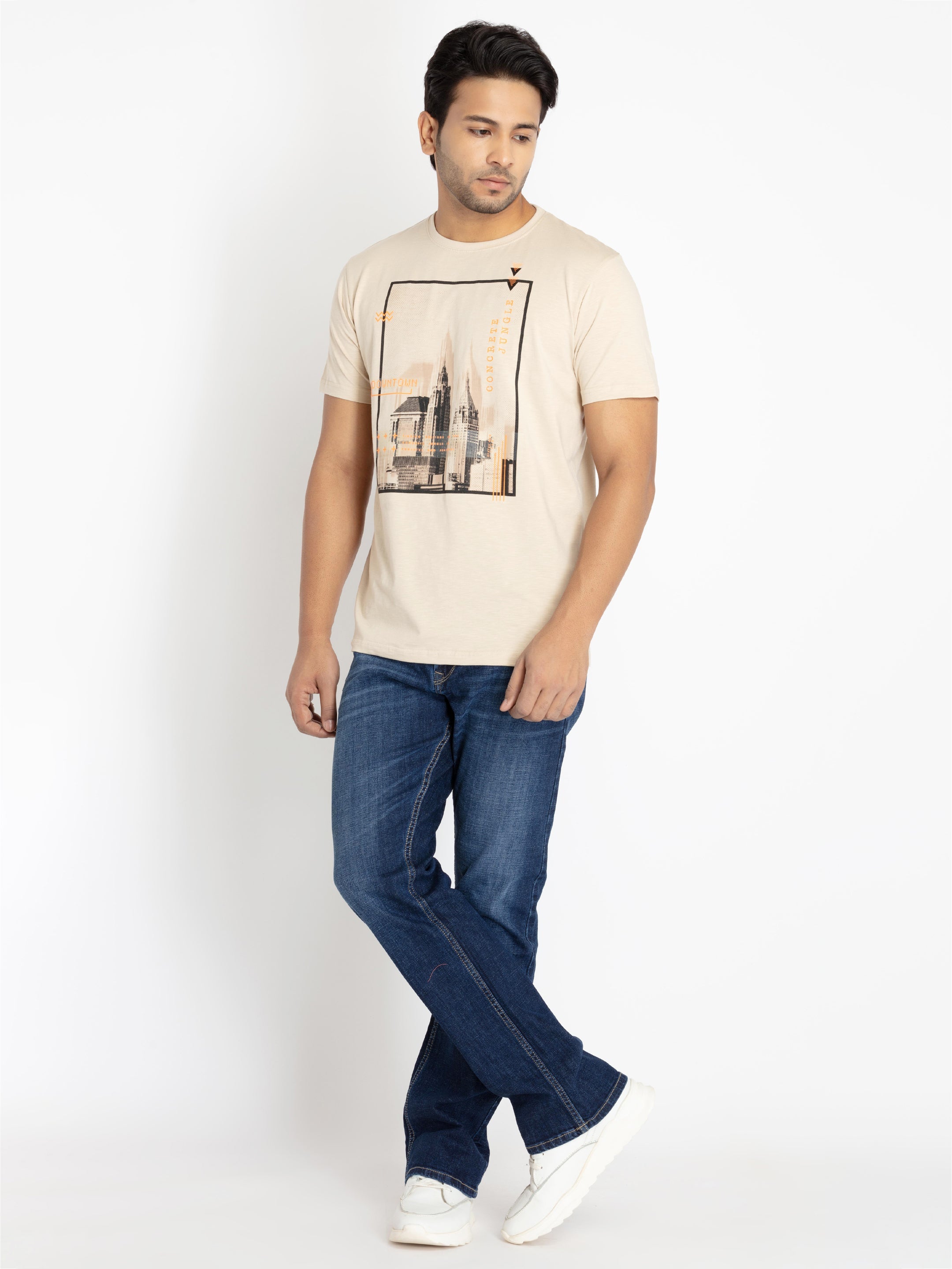 Mens Front Printed Round Neck T-shirt