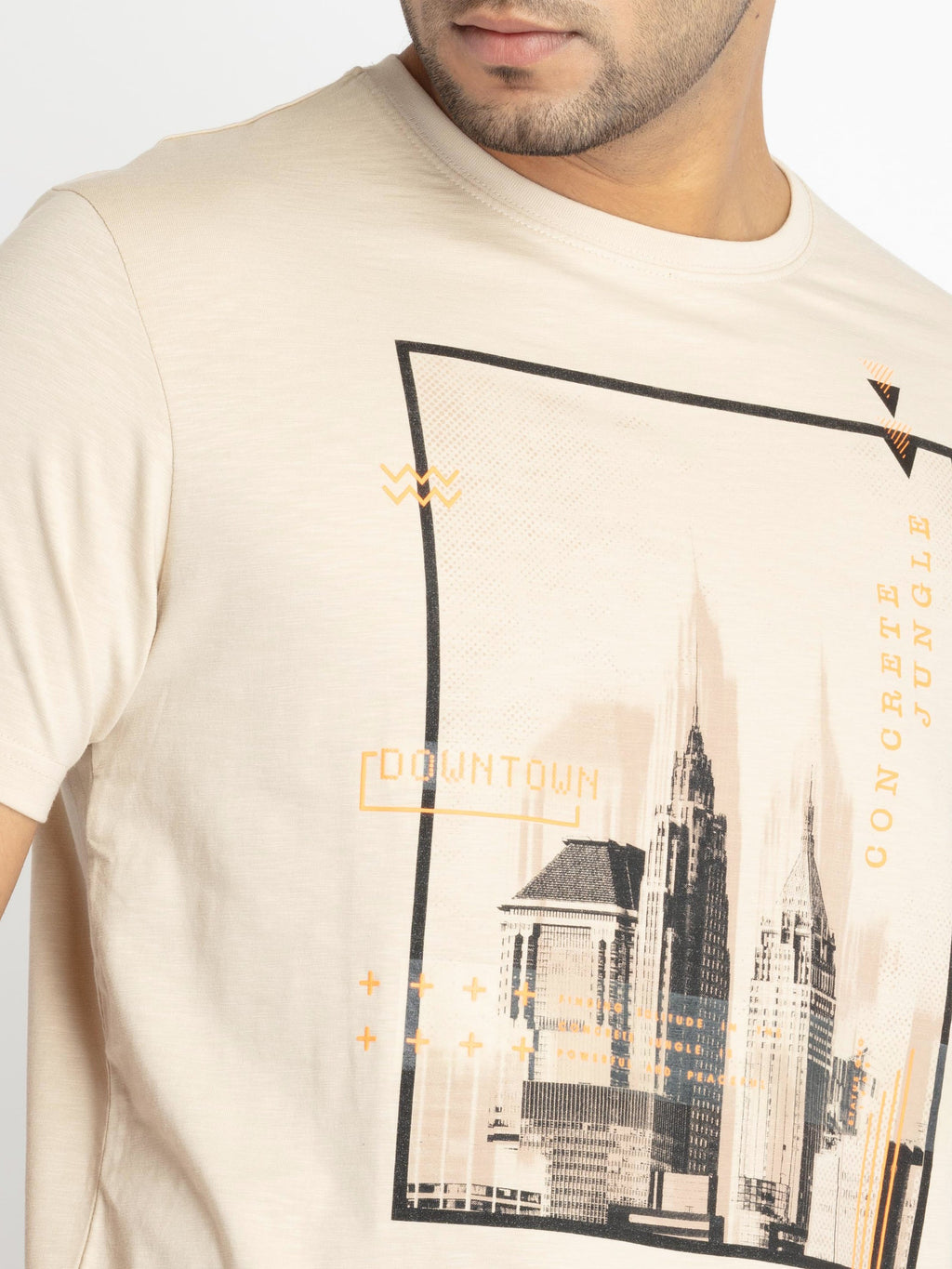 Mens Front Printed Round Neck T-shirt