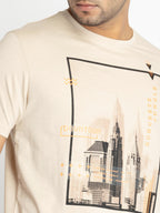 Mens Front Printed Round Neck T-shirt