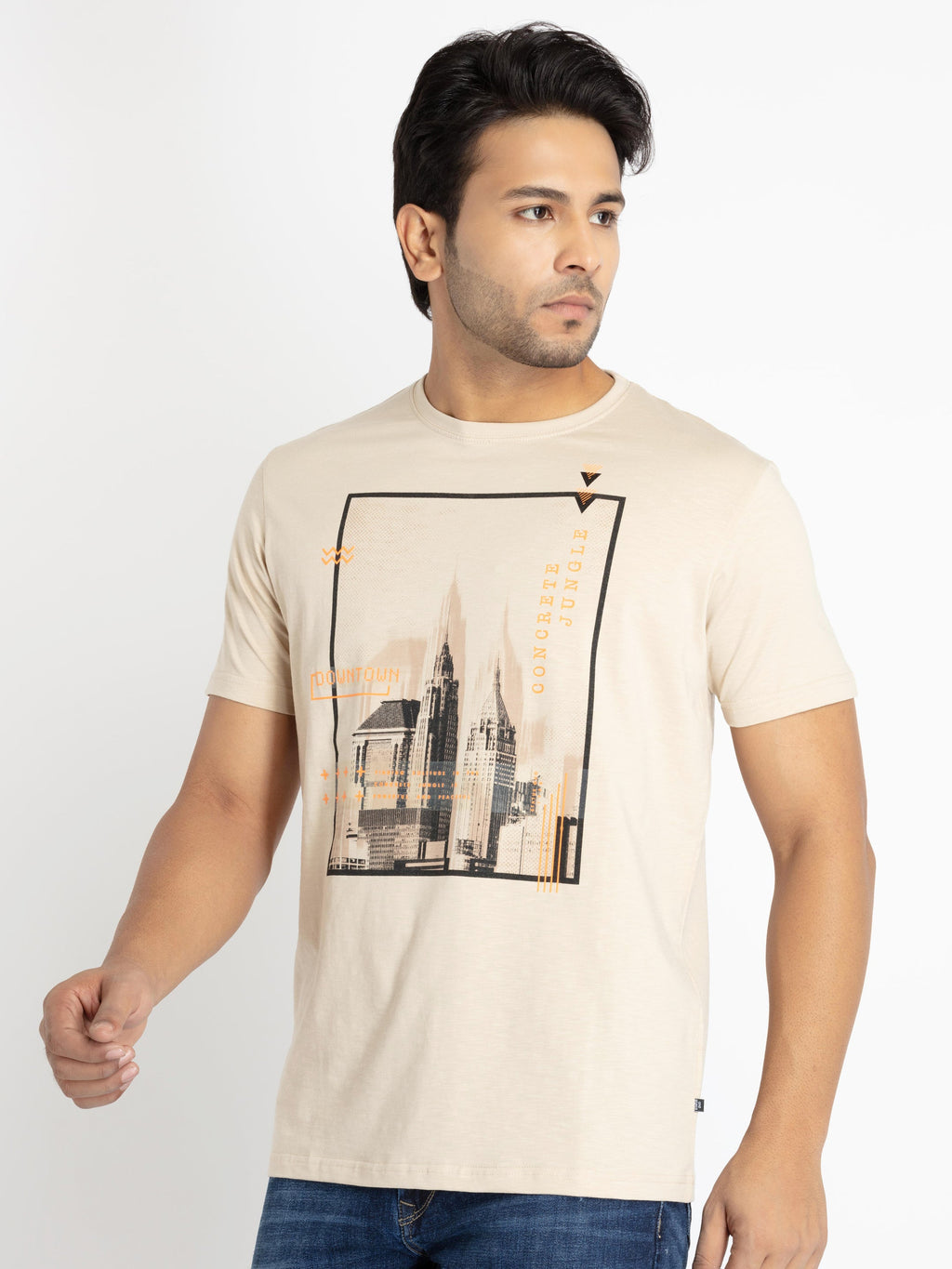 Mens Front Printed Round Neck T-shirt