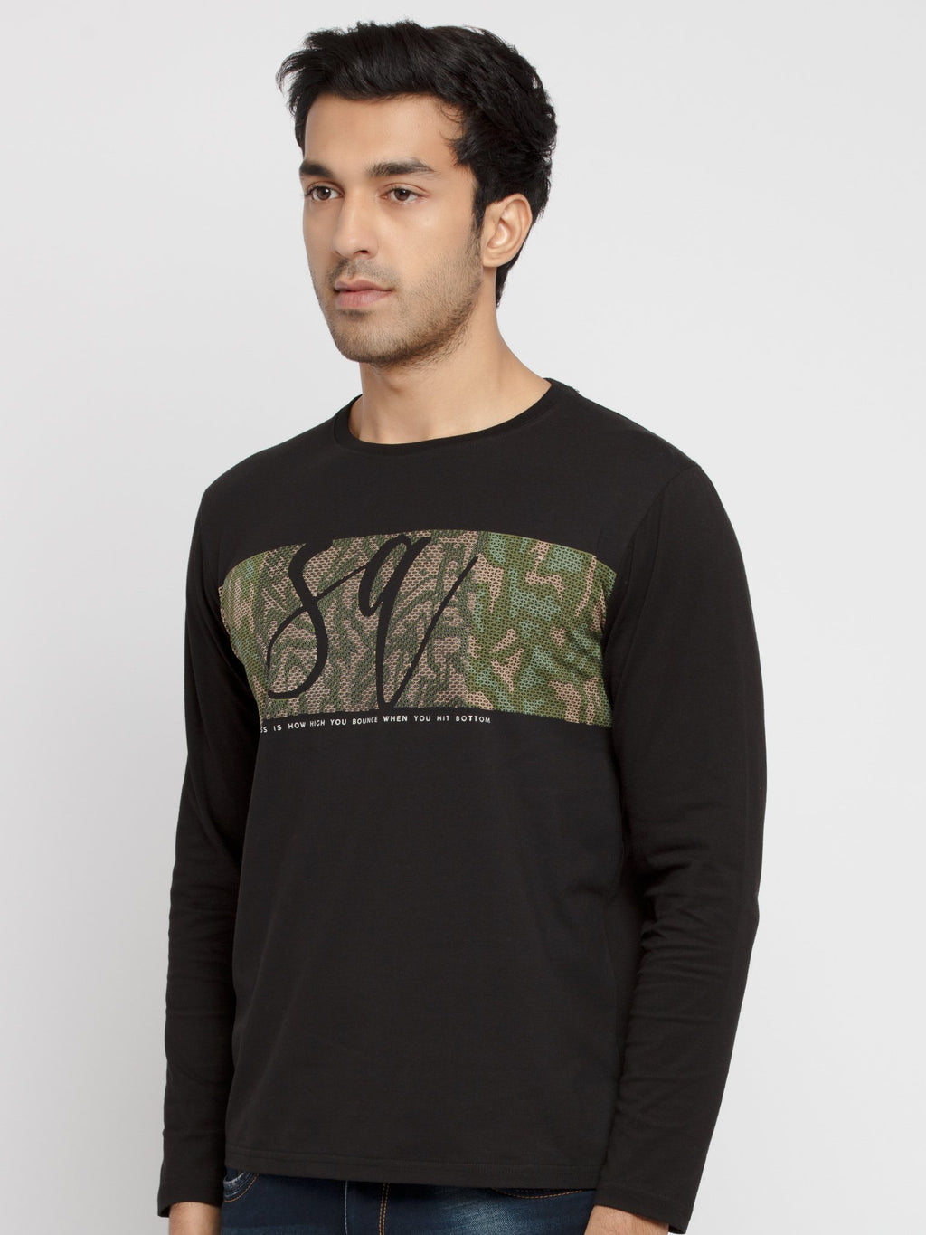 Mens Printed Round Neck Full Sleeves T-Shirt