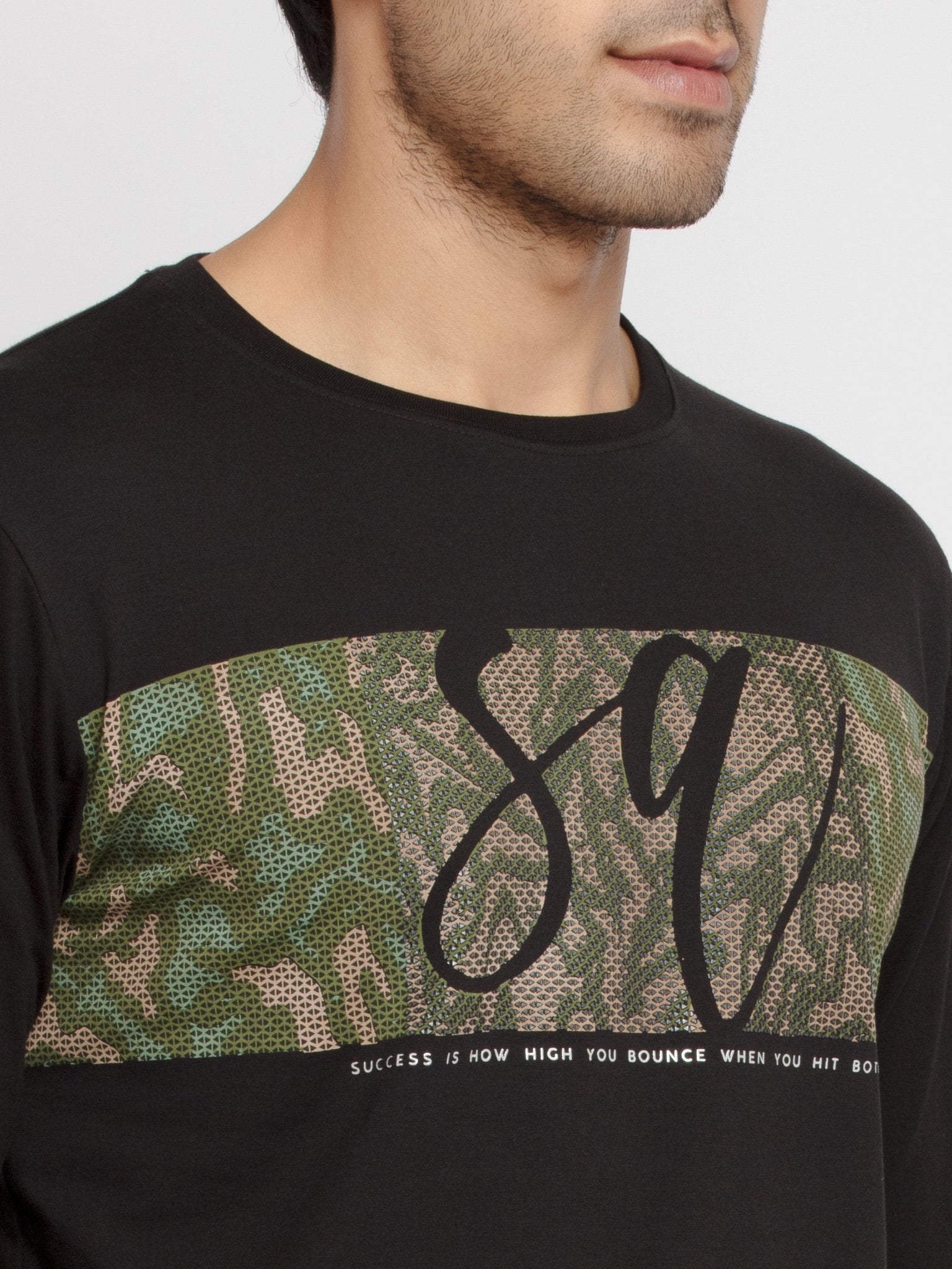 Mens Printed Round Neck Full Sleeves T-Shirt