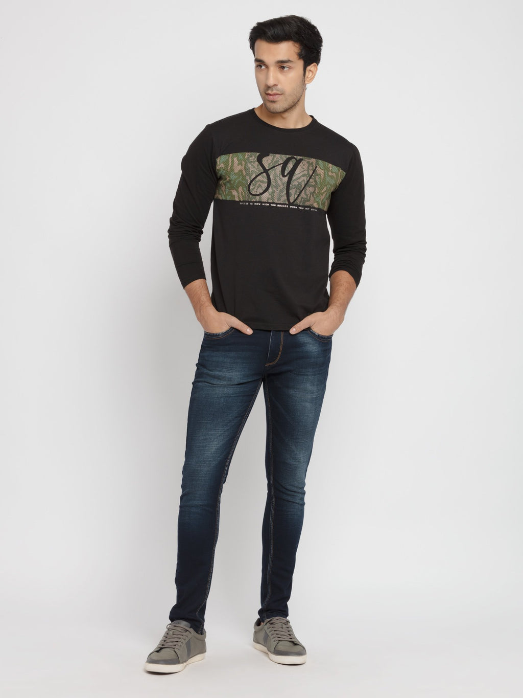 Mens Printed Round Neck Full Sleeves T-Shirt